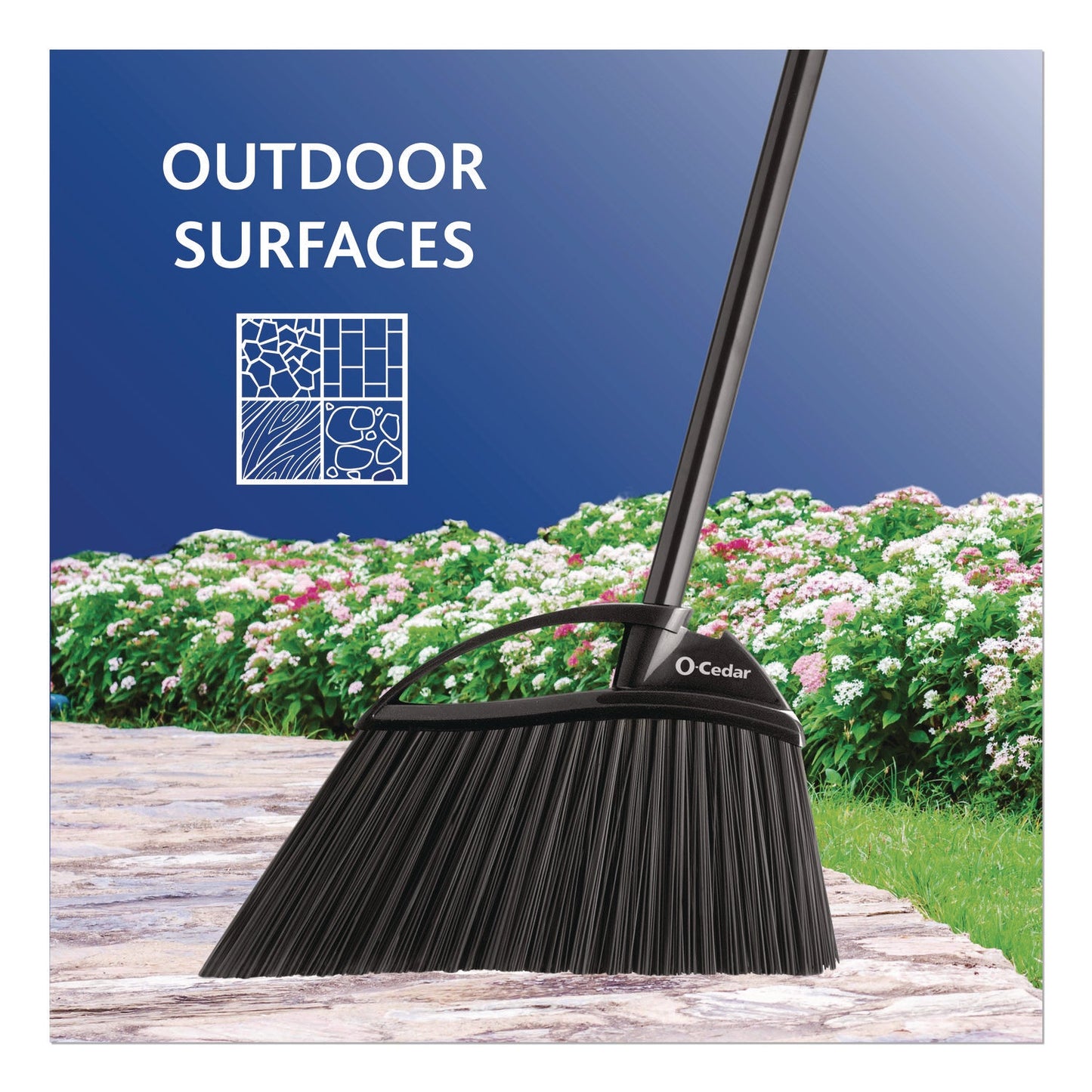 O-Cedar® Outdoor PowerCorner Angle Broom, 48" Handle, Black/Gray
