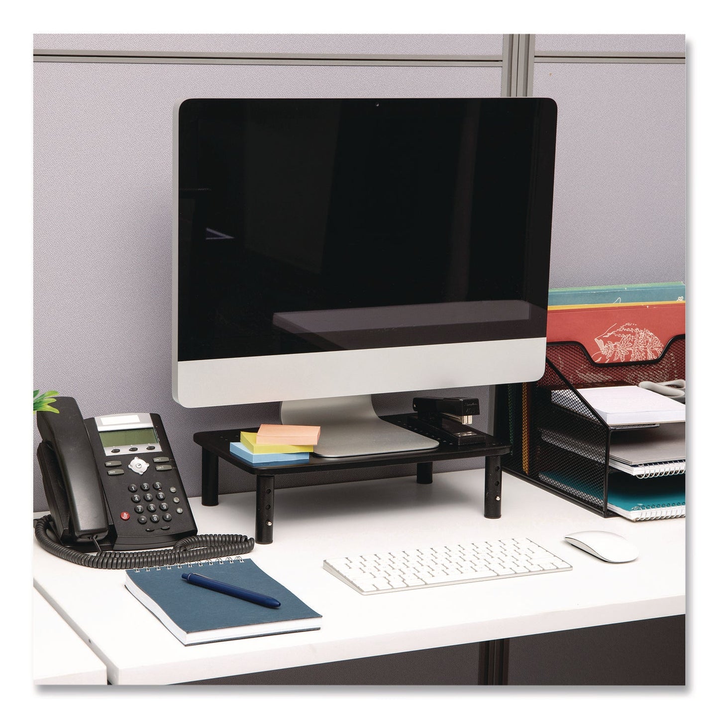 Mind Reader Adjustable Rectangular Monitor Stand, 14.5" x 9.25" x 4" to 5.5", Black, Supports 44 lb, 2/Pack