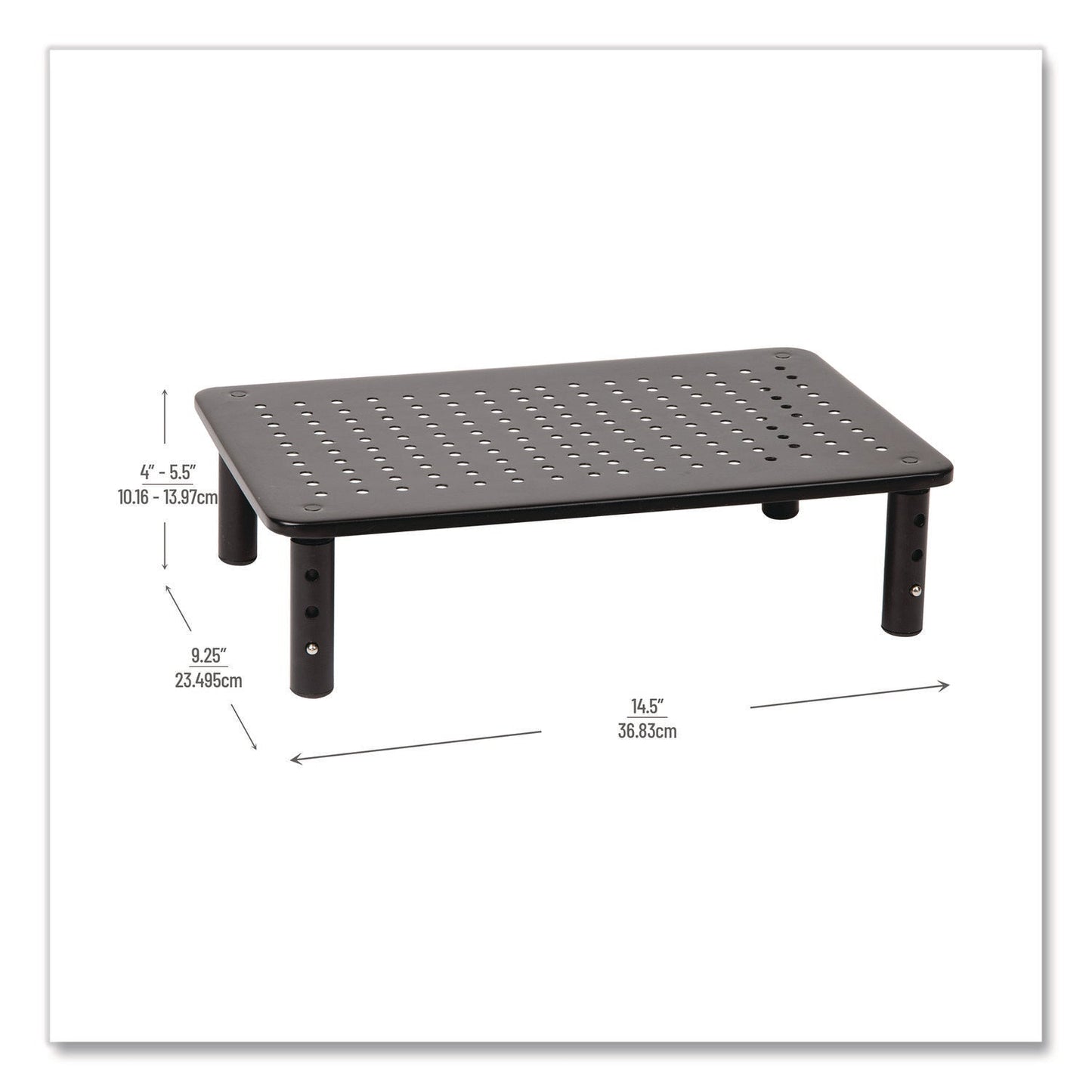 Mind Reader Adjustable Rectangular Monitor Stand, 14.5" x 9.25" x 4" to 5.5", Black, Supports 44 lb, 2/Pack