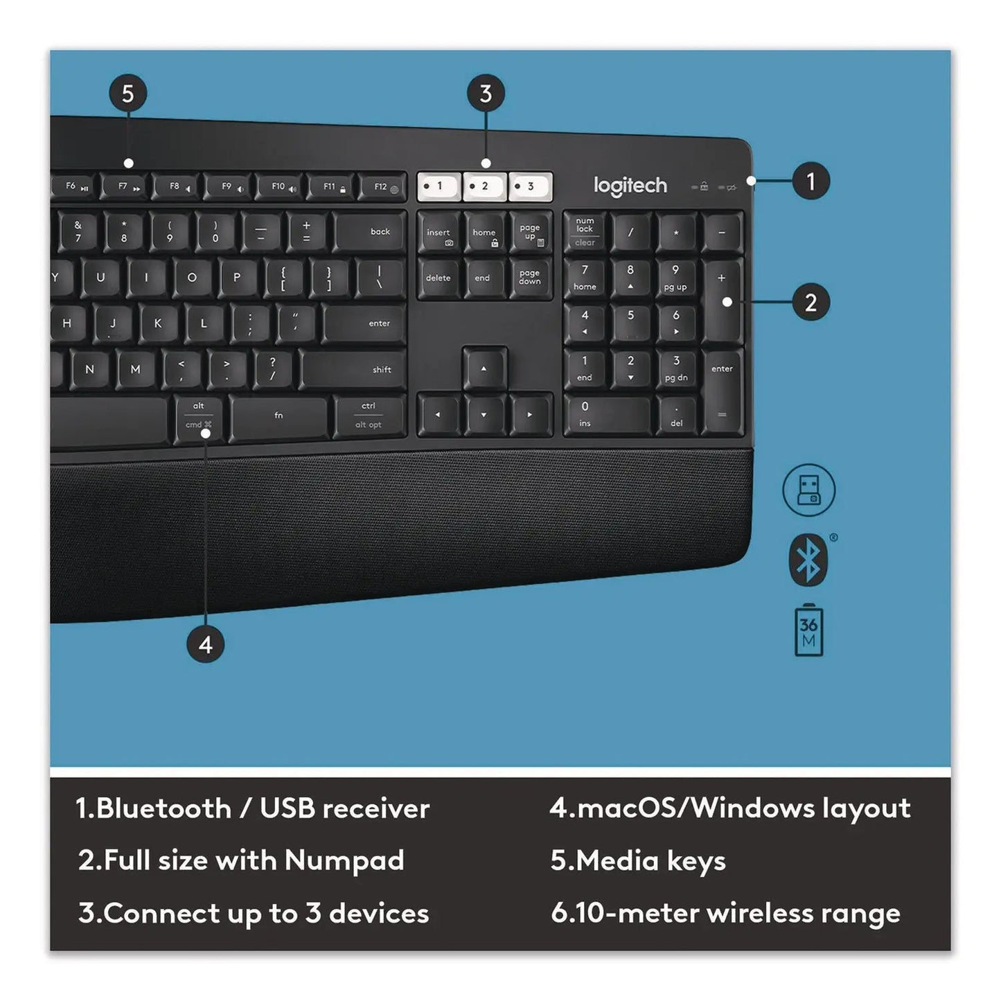 Logitech® MK850 Performance Wireless Keyboard and Mouse Combo, 2.4 GHz Frequency/33 ft Wireless Range, Black