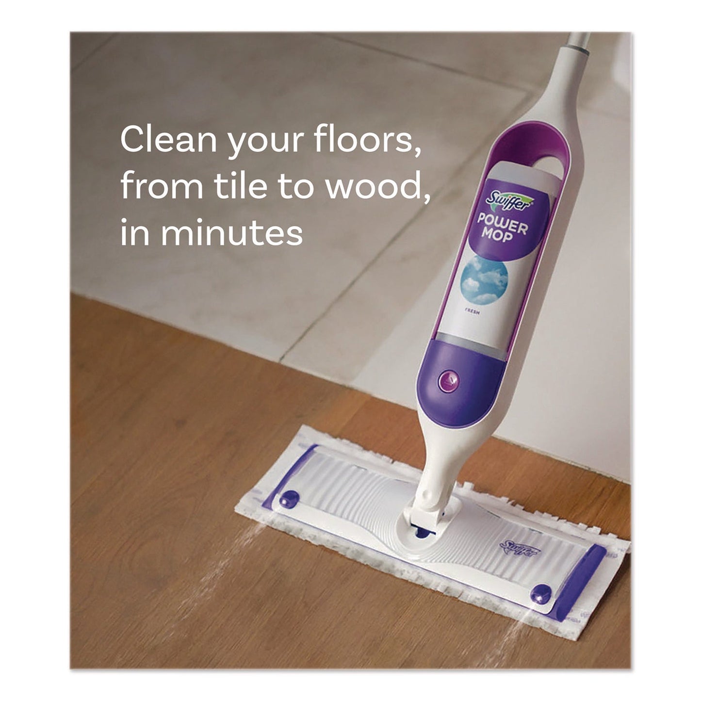 Swiffer® PowerMop Cleaning Solution and Pads Refill Pack, Lavender, 25.3 oz Bottle and 5 Pads/Pack