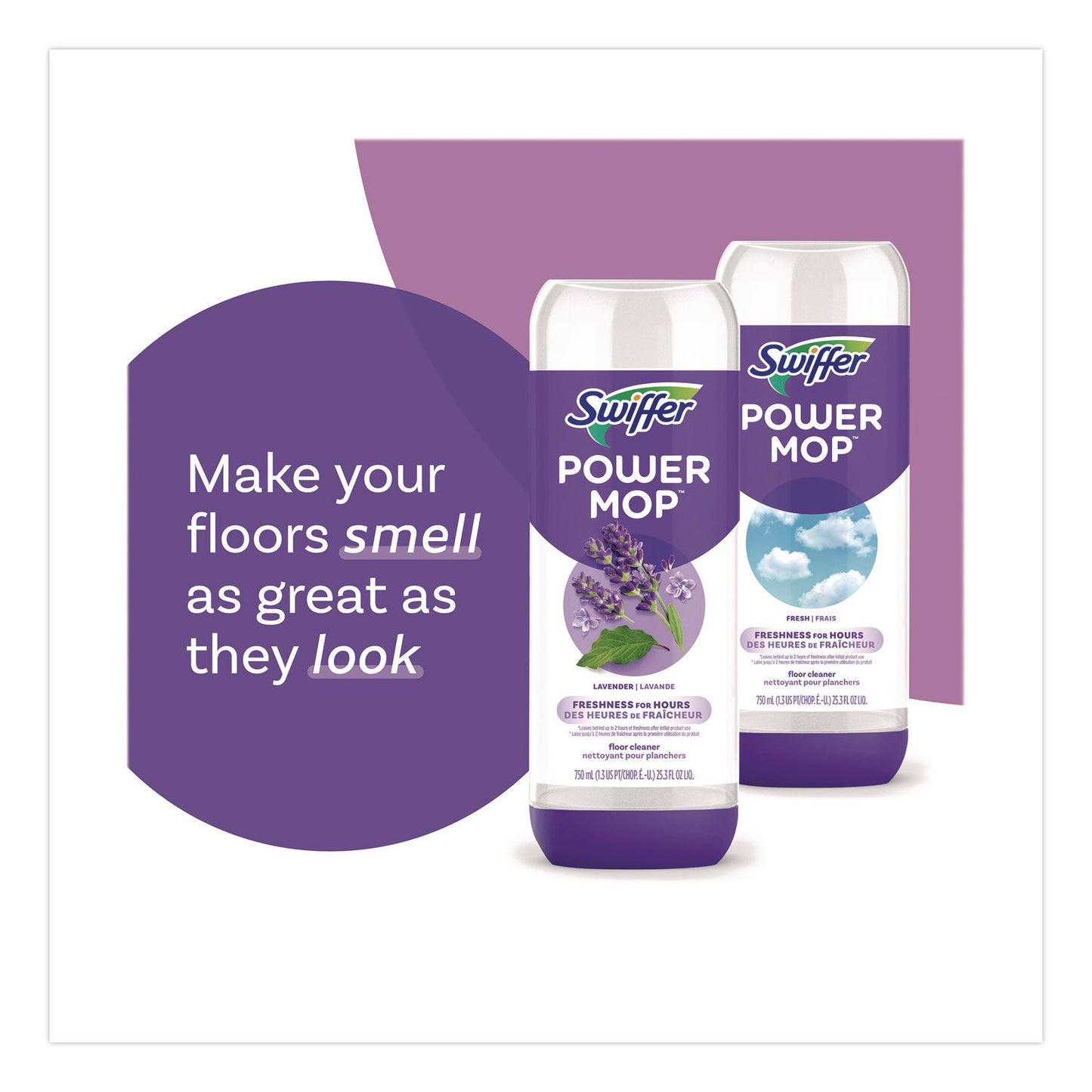 Swiffer® PowerMop Cleaning Solution and Pads Refill Pack, Lavender, 25.3 oz Bottle and 5 Pads/Pack
