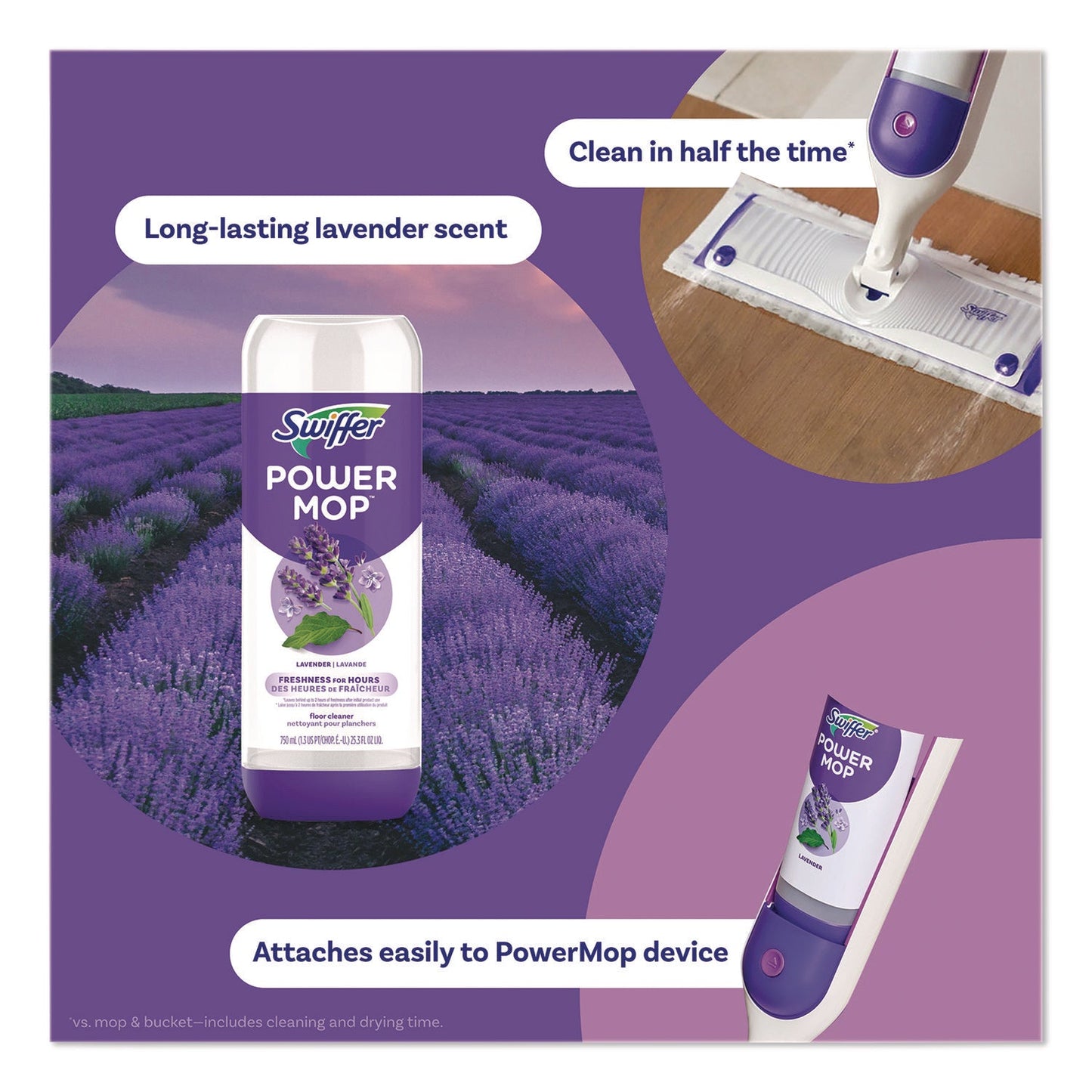 Swiffer® PowerMop Cleaning Solution and Pads Refill Pack, Lavender, 25.3 oz Bottle and 5 Pads/Pack