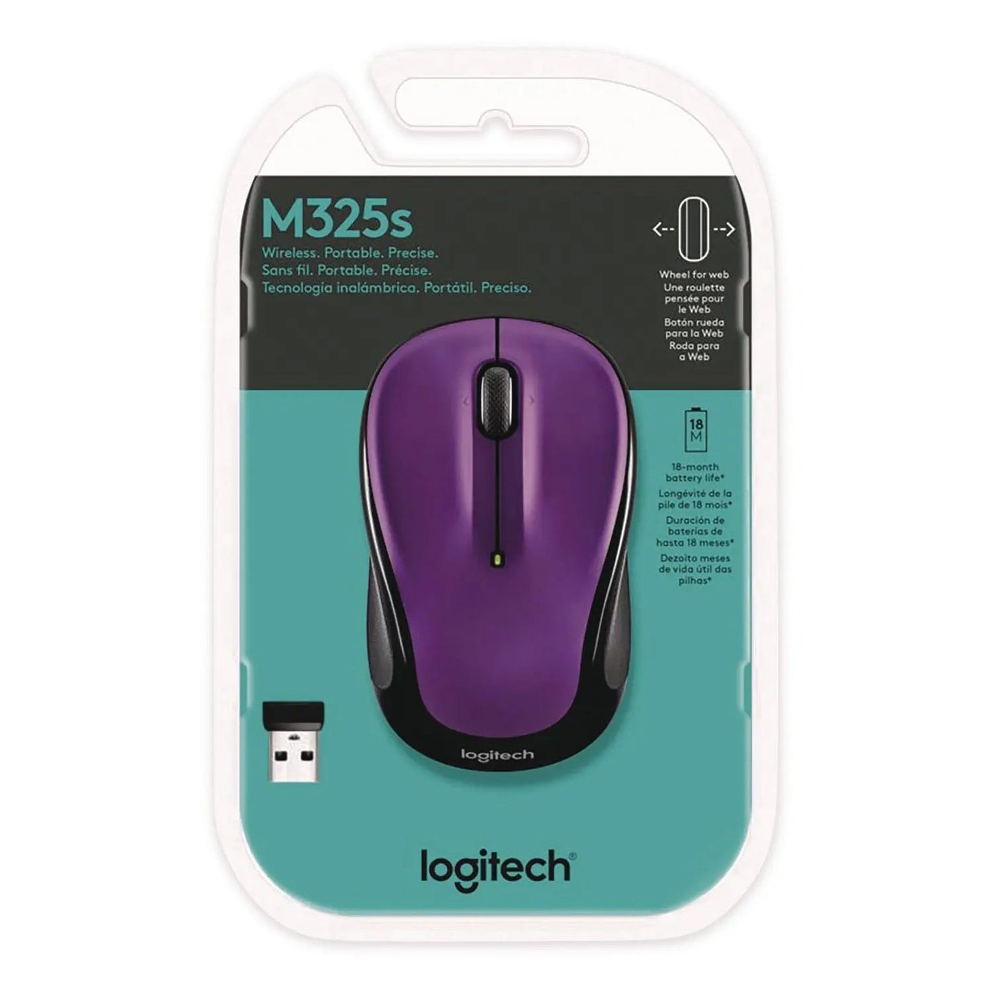 Logitech® M325S Wireless Mouse, 2.4 GHz Frequency, 32.8 ft Wireless Range, Left/Right Hand Use, Violet