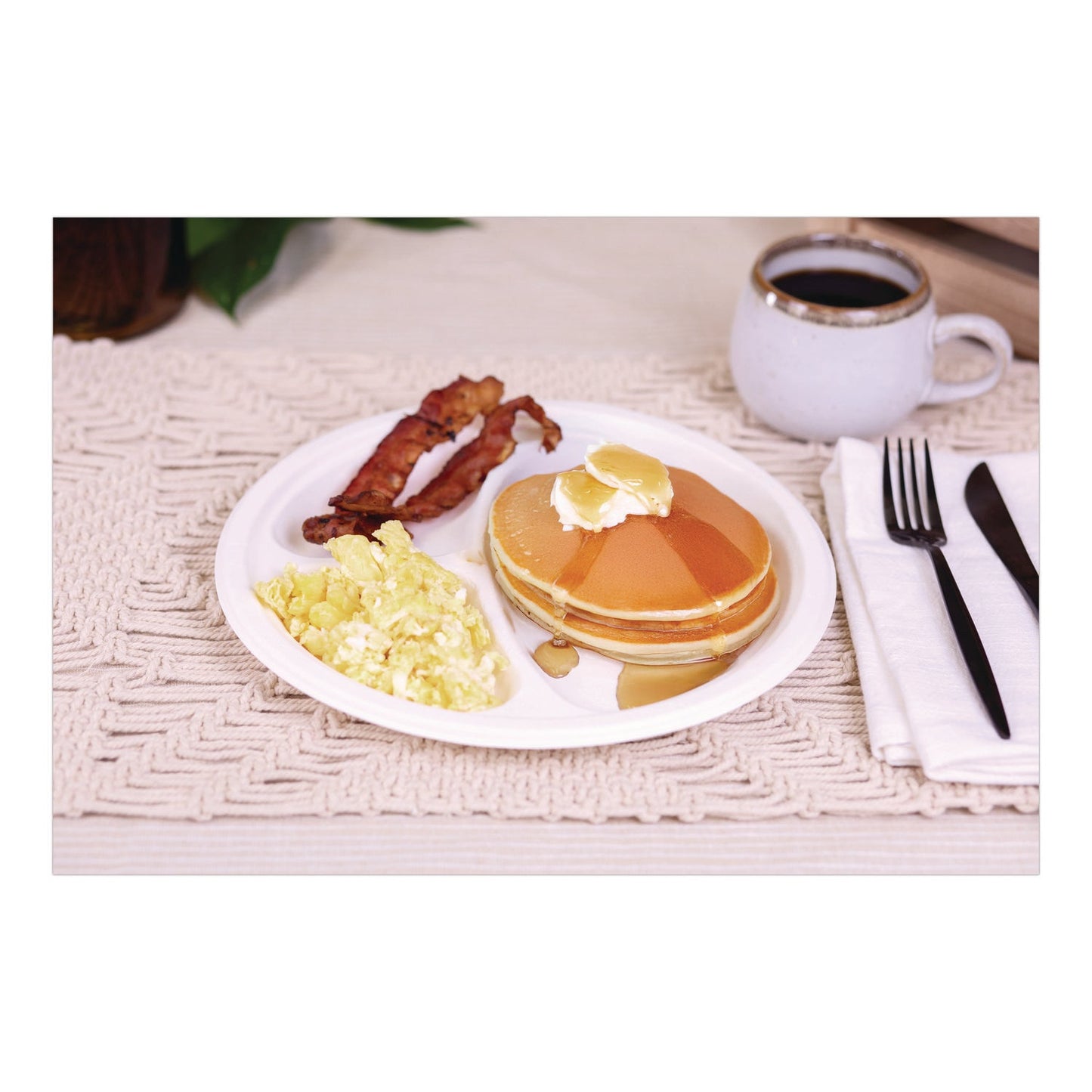 SCT® ChampWare Molded Fiber Tableware, 3-Compartment Plate, 10" dia, White, 125/Sleeve, 4 Sleeves/Carton