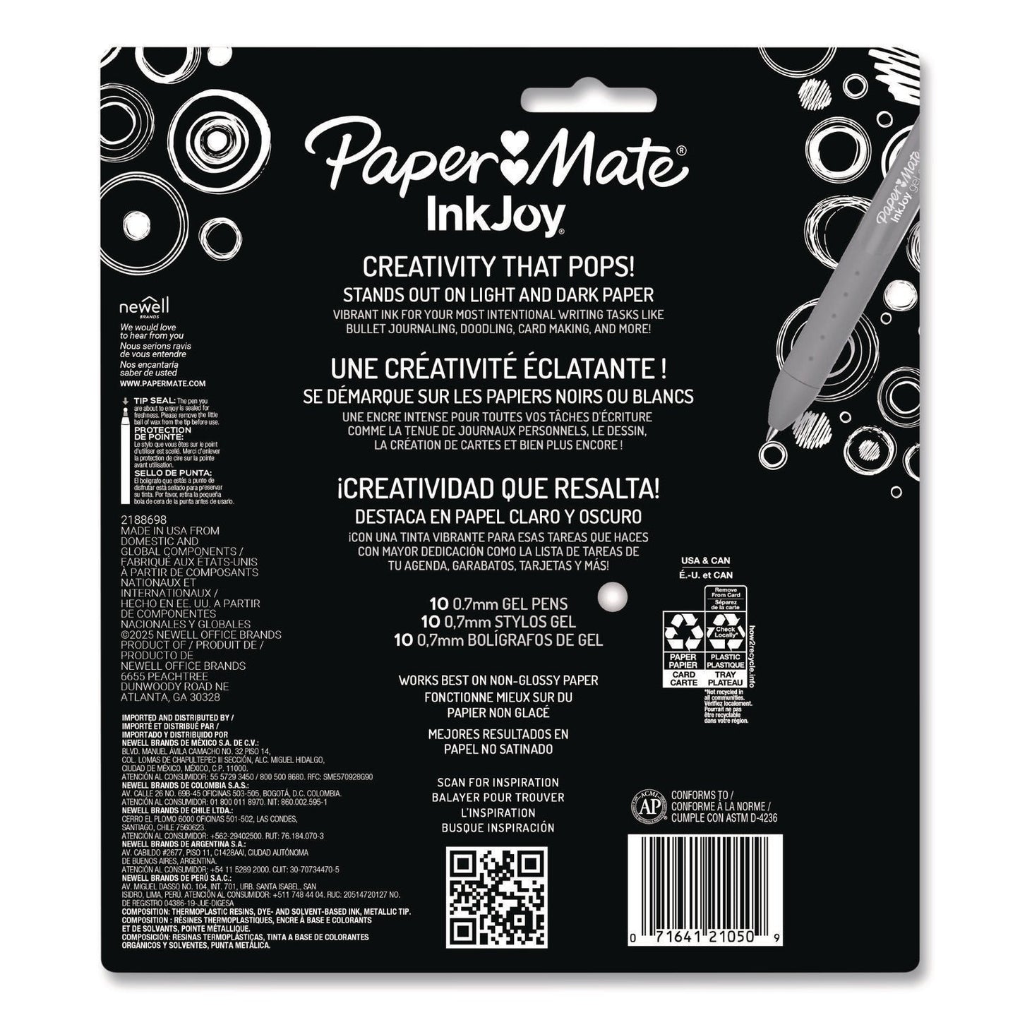 Paper Mate® InkJoy Gel Bright Gel Pen, Retractable, Medium 0.7 mm, Assorted Ink, Assorted Barrel, 10/Pack