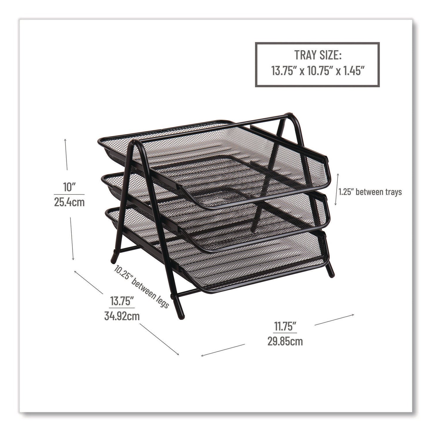 Mind Reader Tiered Metal Mesh Desk Tray Organizer, 3-Tier, Letter Size, 11.5 x 13.75 x 10, Black