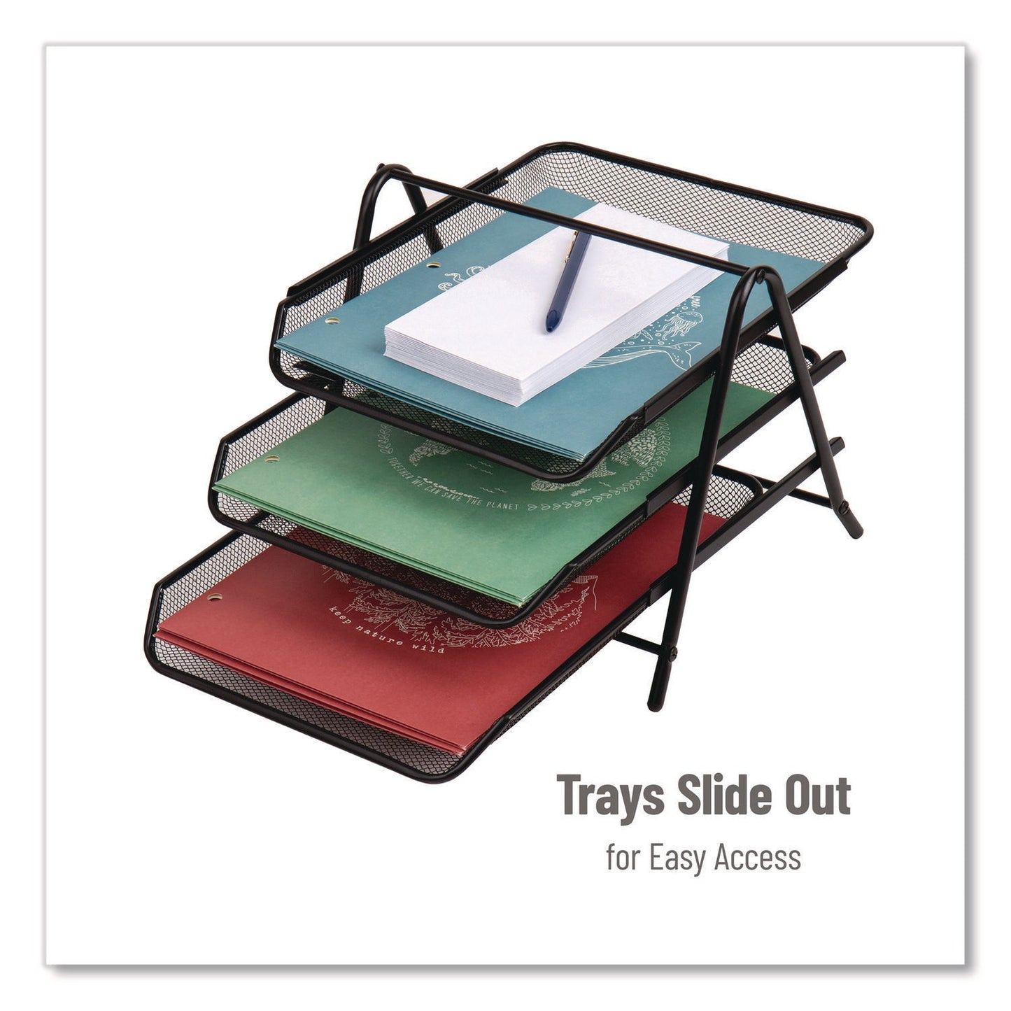 Mind Reader Tiered Metal Mesh Desk Tray Organizer, 3-Tier, Letter Size, 11.5 x 13.75 x 10, Black
