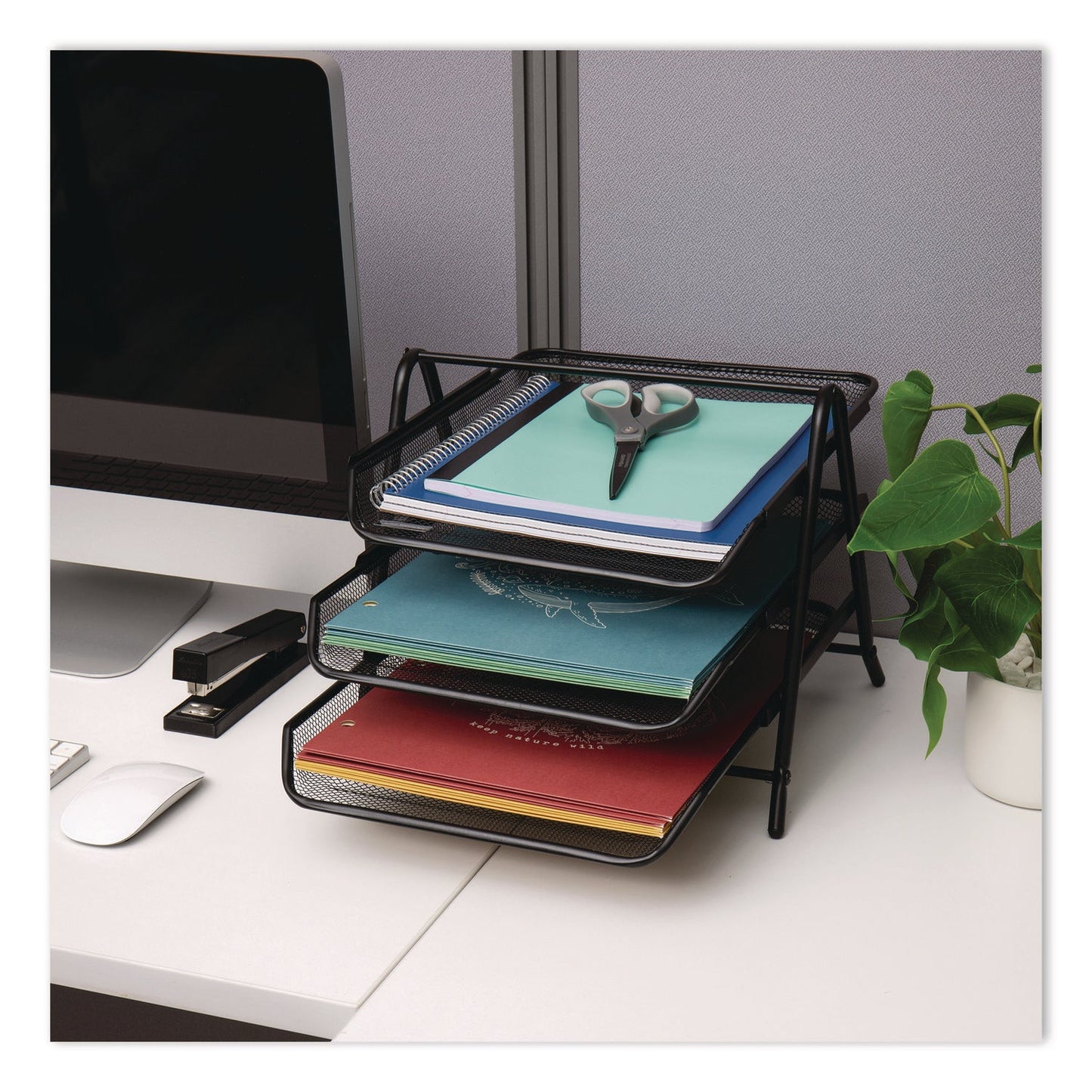 Mind Reader Tiered Metal Mesh Desk Tray Organizer, 3-Tier, Letter Size, 11.5 x 13.75 x 10, Black