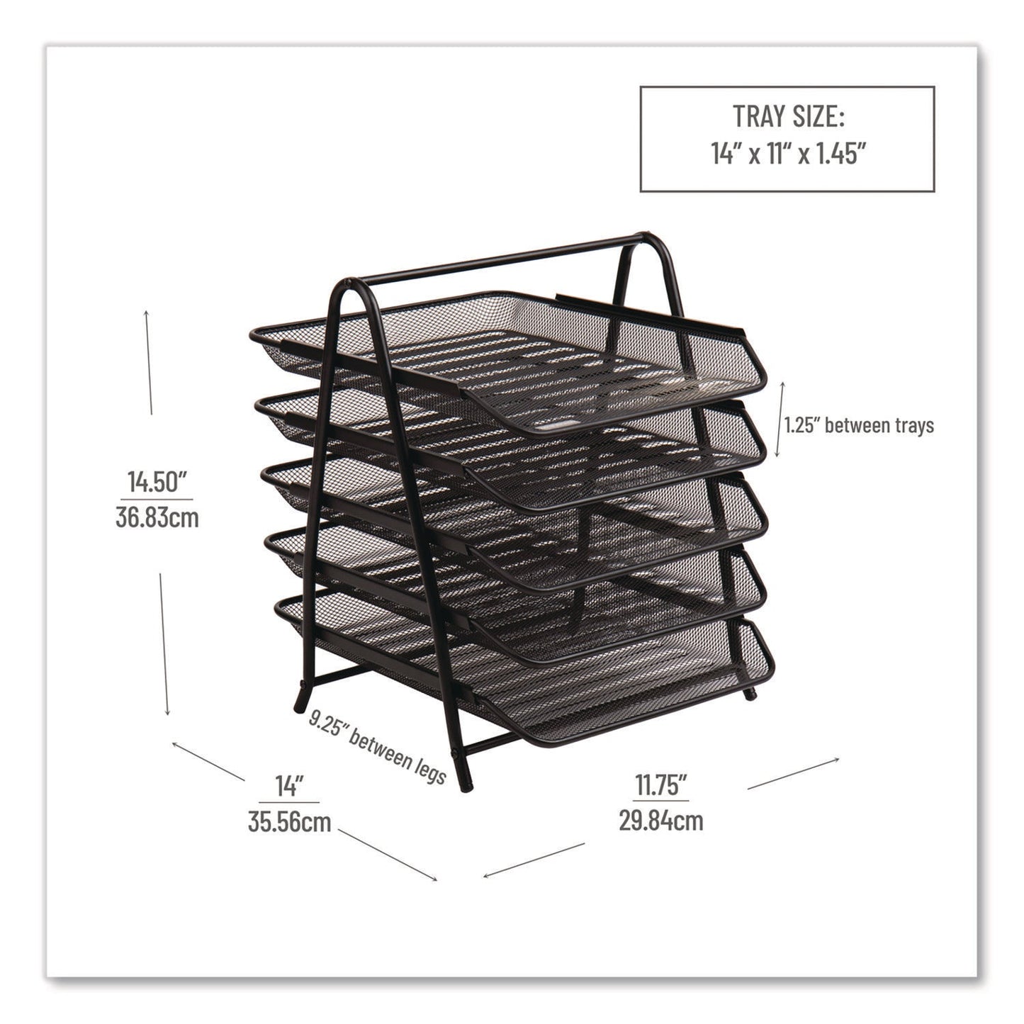 Mind Reader Metal Mesh Desk Tray Organizer, 5-Tier, Letter Size, 14 x 11.75 x 14.5, Black