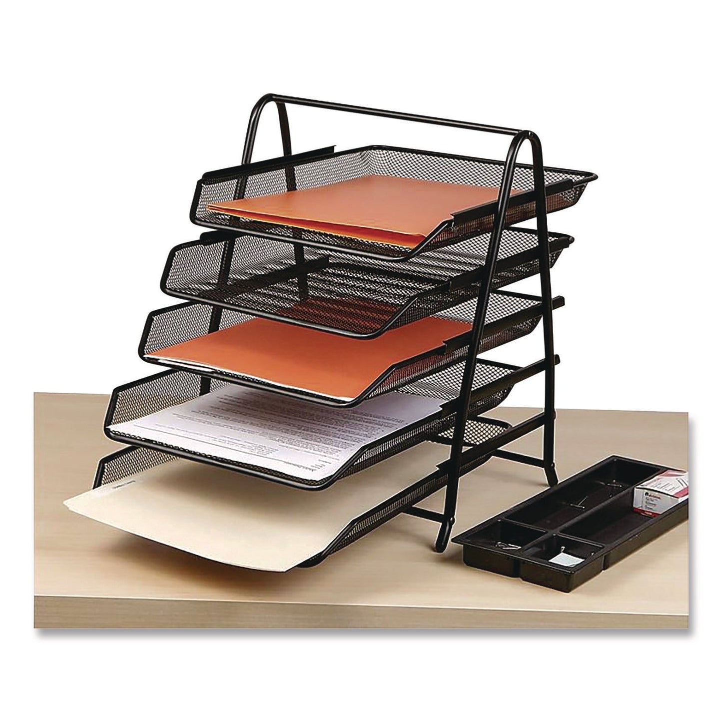 Mind Reader Metal Mesh Desk Tray Organizer, 5-Tier, Letter Size, 14 x 11.75 x 14.5, Black