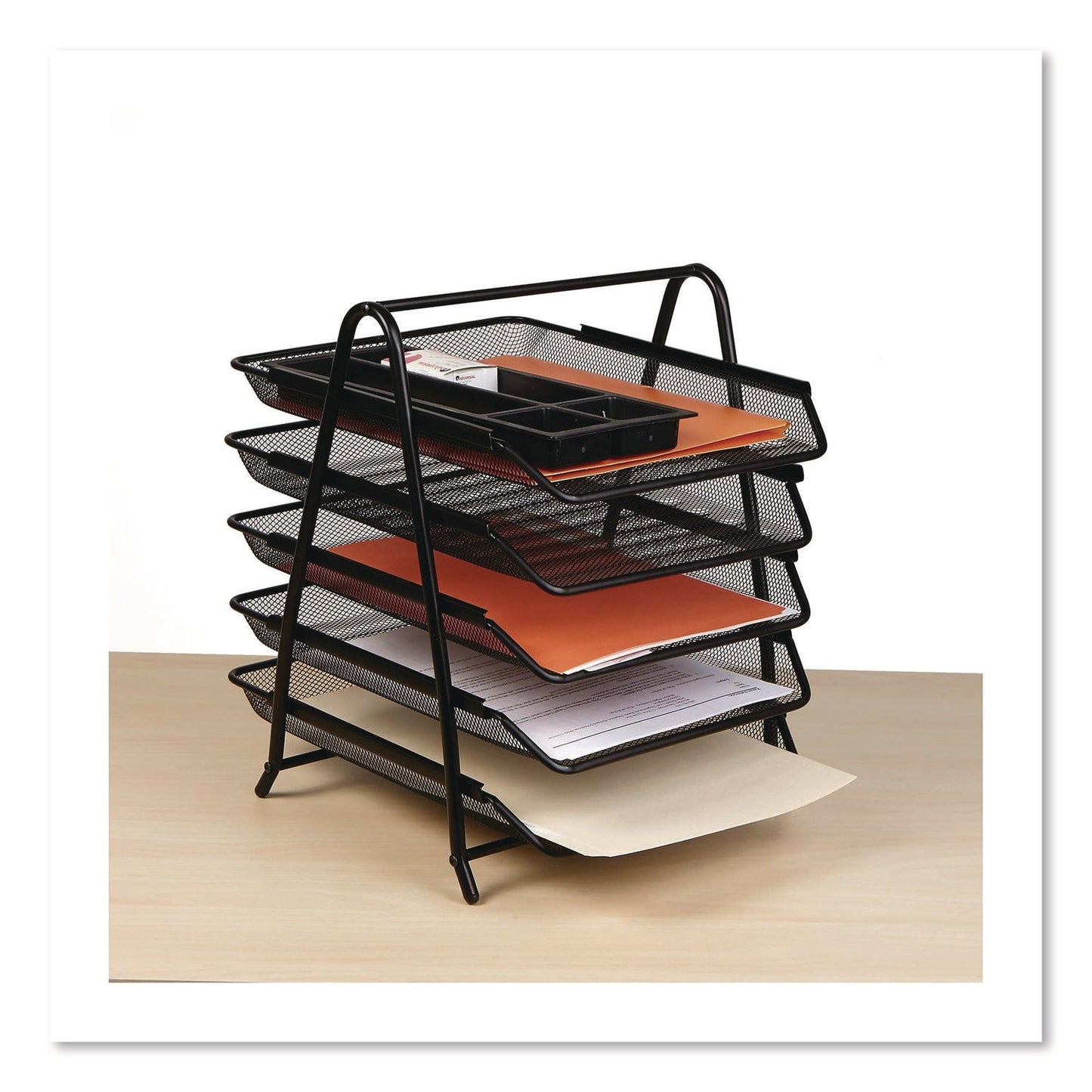 Mind Reader Metal Mesh Desk Tray Organizer, 5-Tier, Letter Size, 14 x 11.75 x 14.5, Black