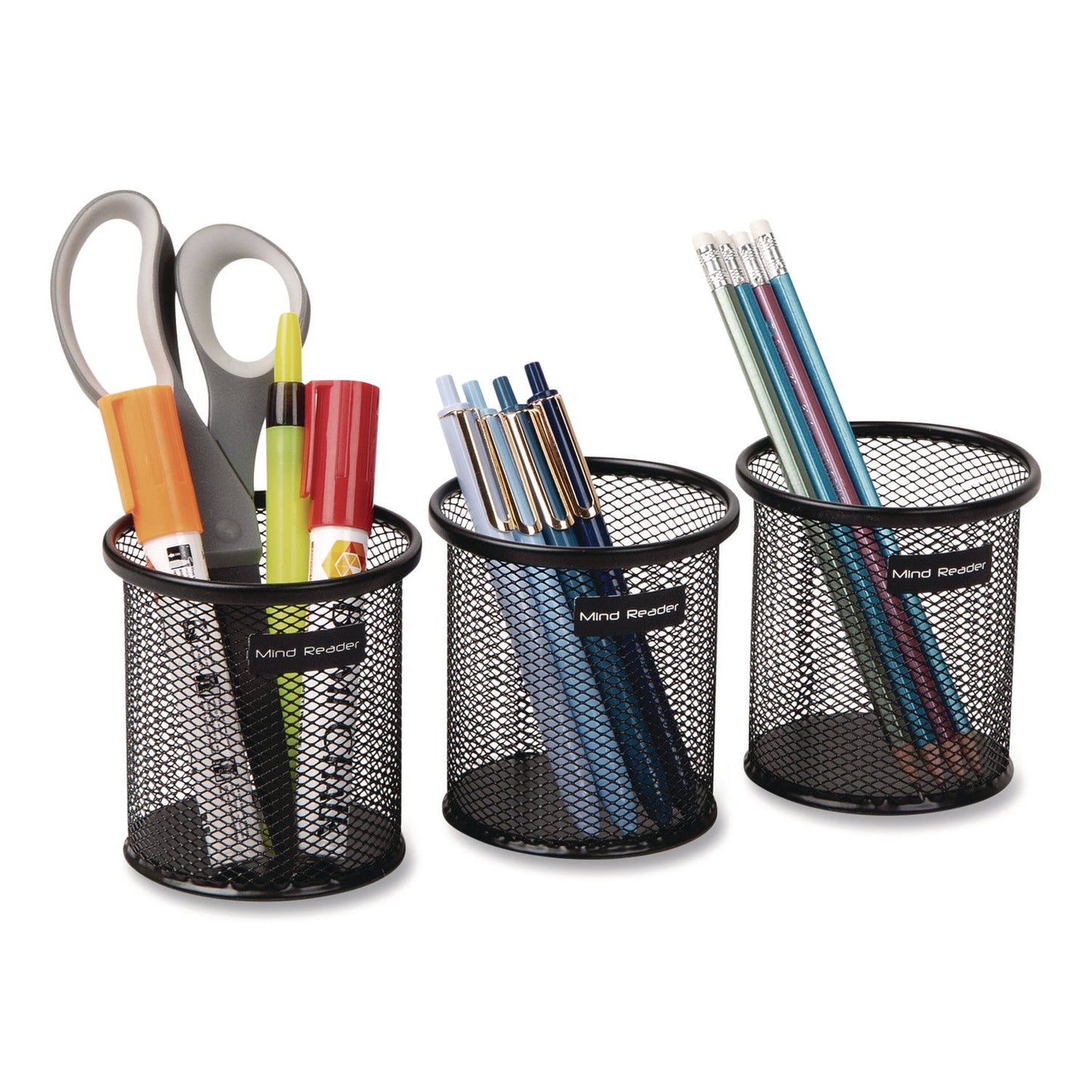 Mind Reader Metal Mesh Utensil Holder, 3.5" dia x 3.7"h, Black, 3/Pack
