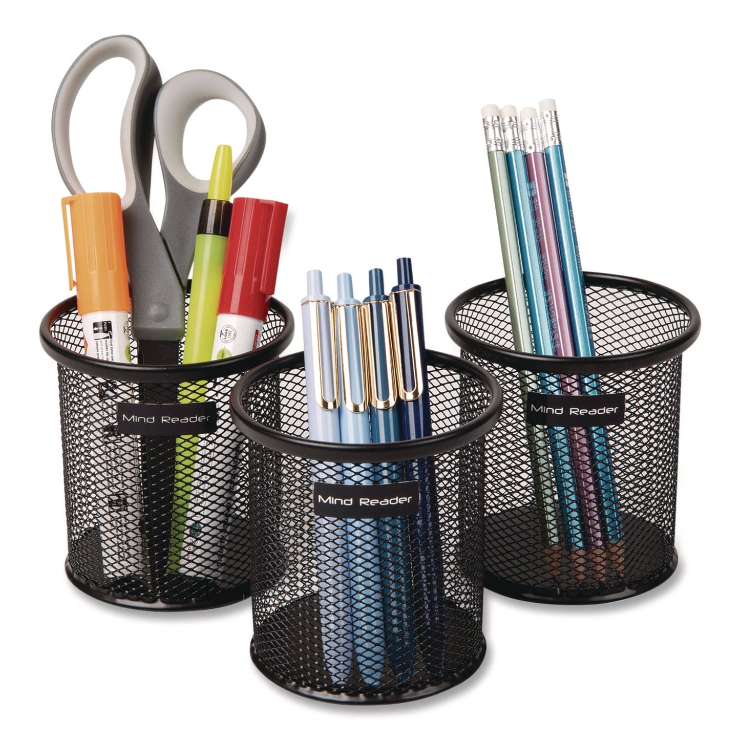 Mind Reader Metal Mesh Utensil Holder, 3.5" dia x 3.7"h, Black, 3/Pack