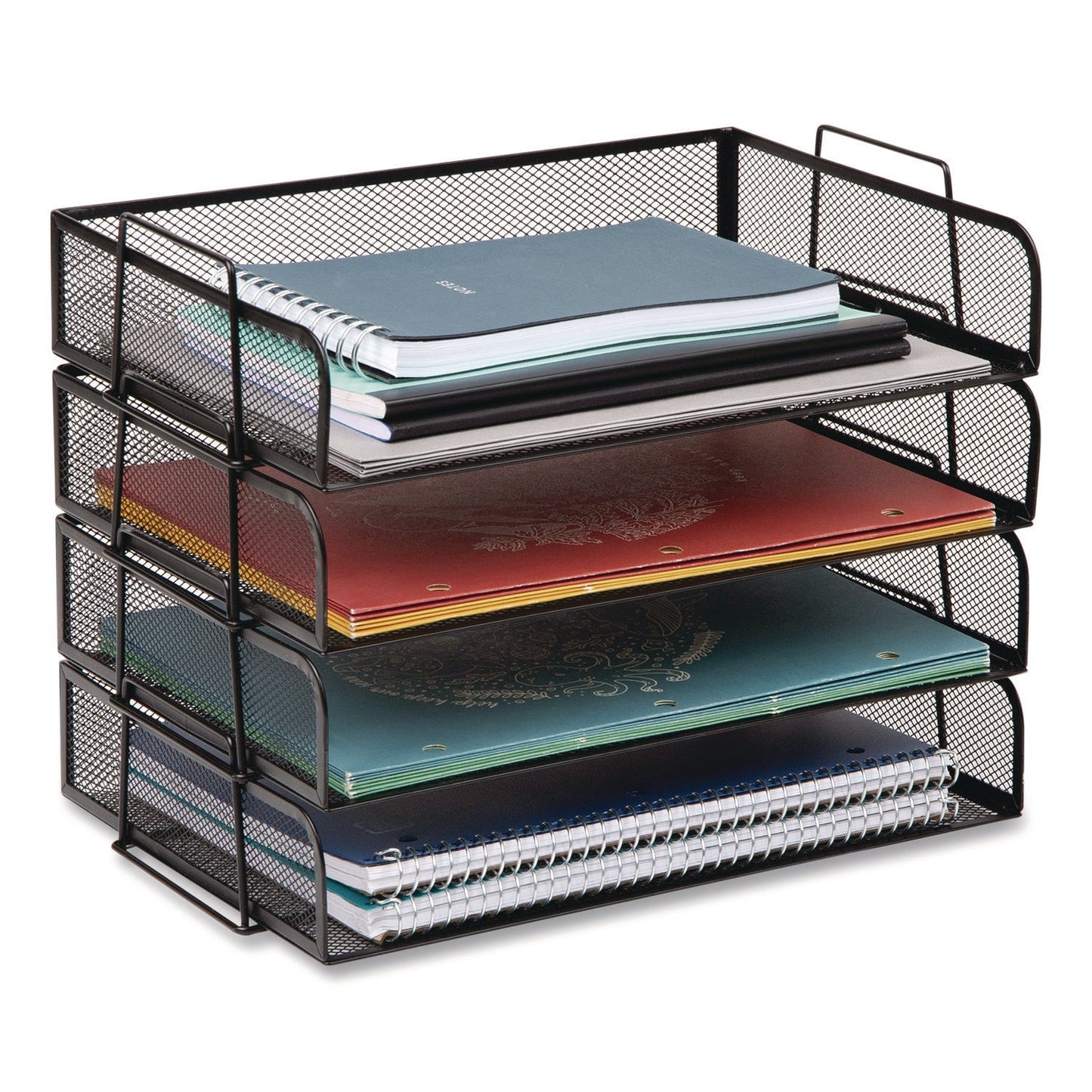 Mind Reader Stackable Paper Desk Tray Organizer, Letter Size, 9.75 x 14 x 3.25, Black, 4/Pack