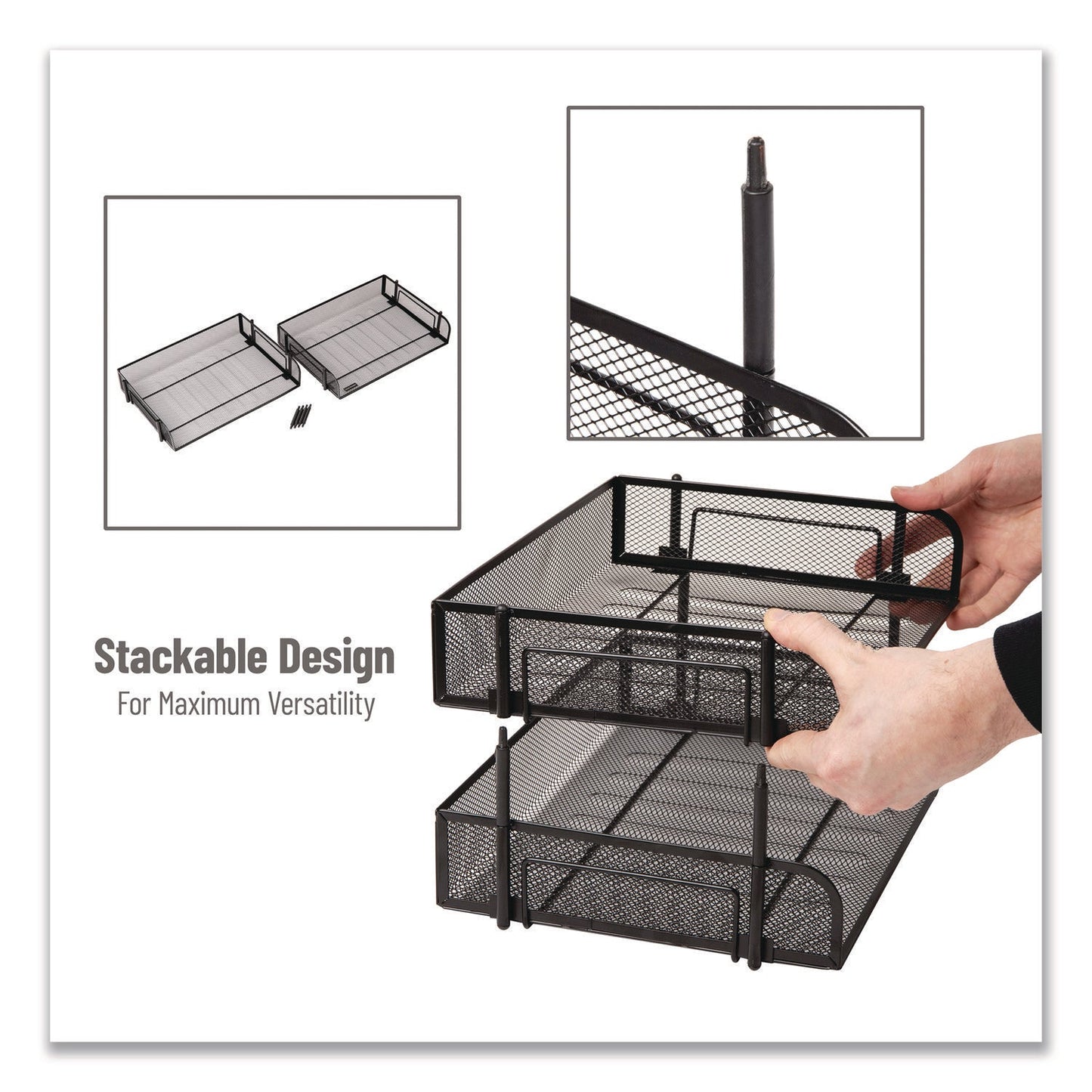 Mind Reader Stackable Paper Desk Tray Organizer, Letter Size, 10 x 13.5 x 2.5, Black, 2/Pack