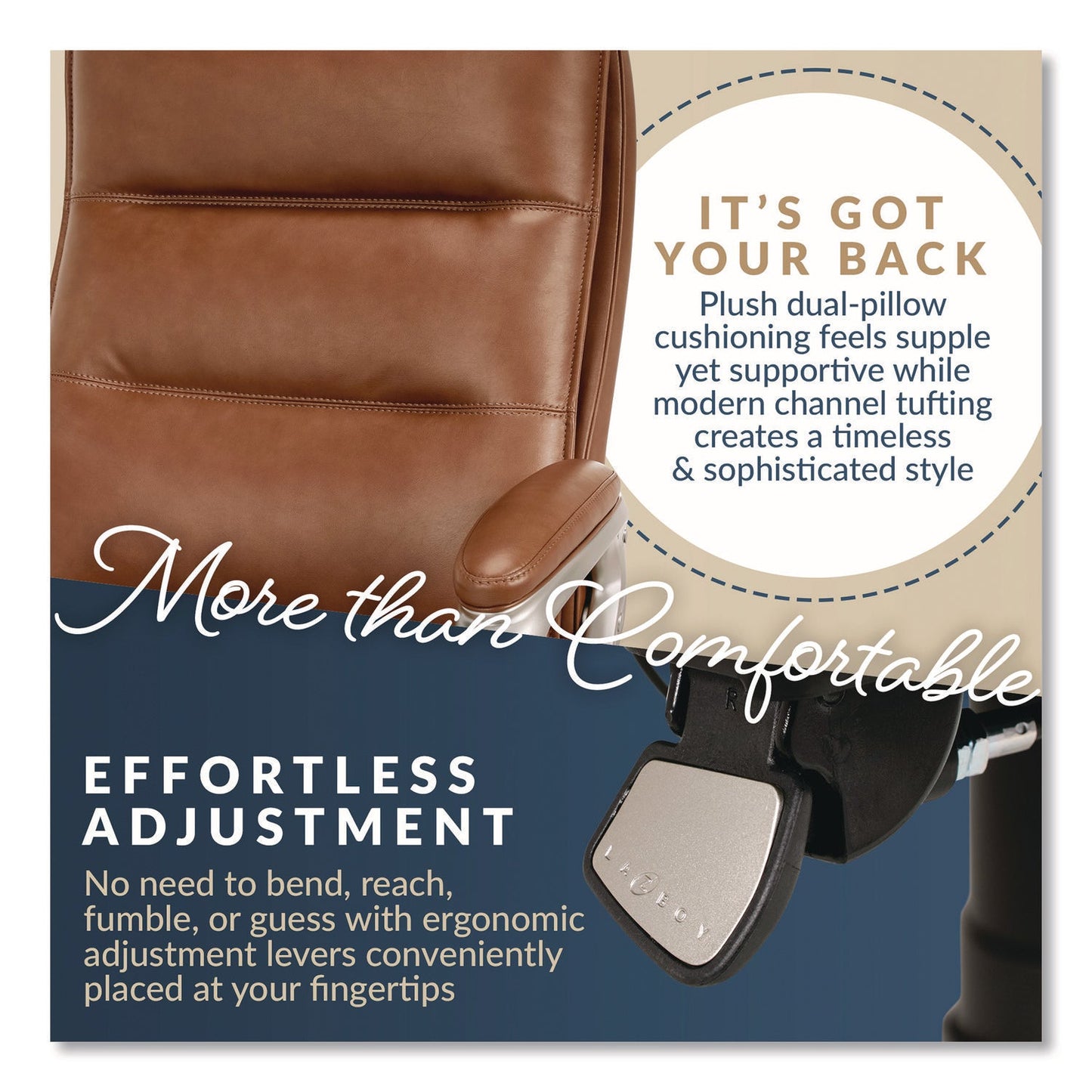 La-Z-Boy® Jenkins Executive Big and Tall Chair, Supports Up to 400 lb, 20" to 23" Seat Height, Brown Seat/Back, Silver/Black Base