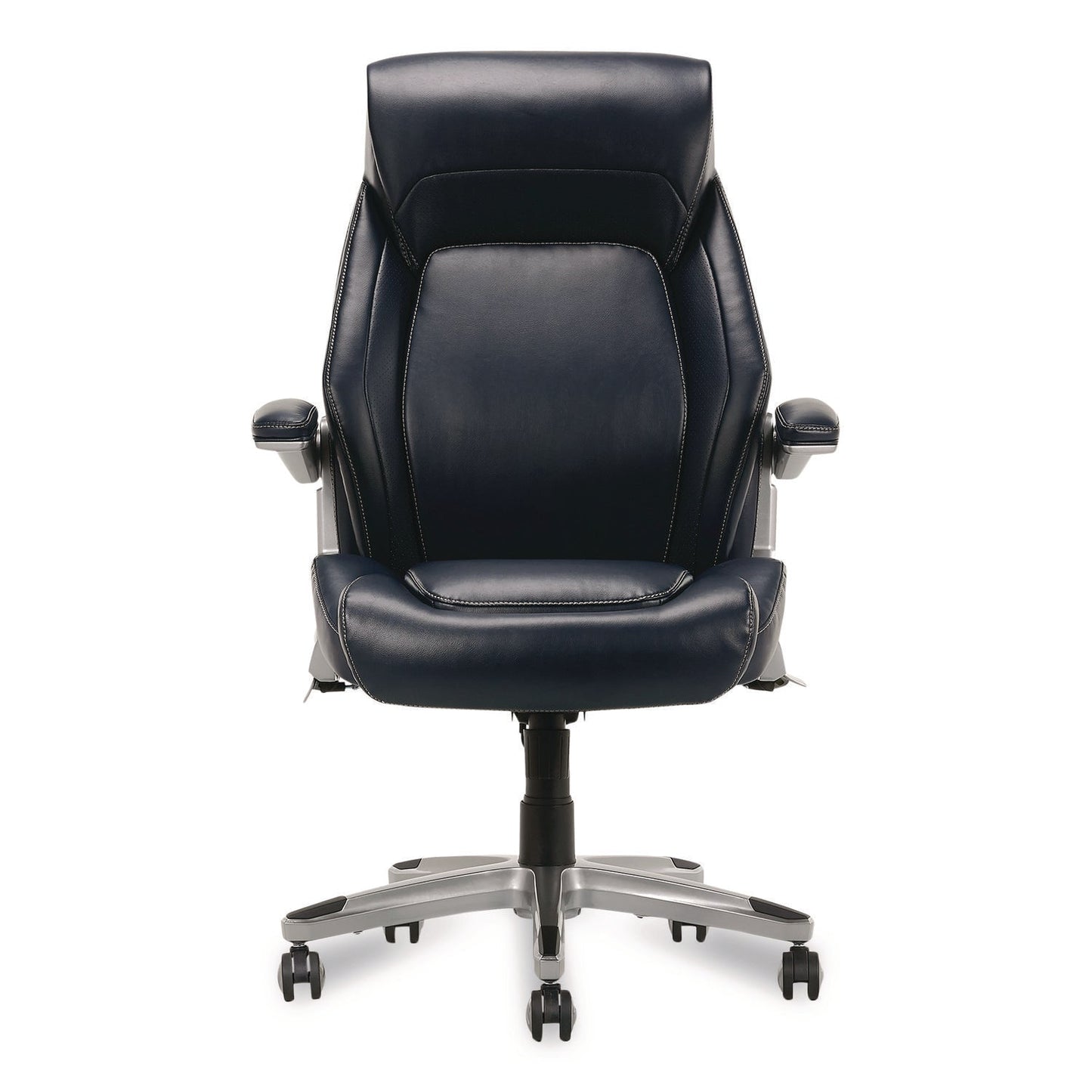 La-Z-Boy® Meyer Bonded Leather Executive Chair, Supports Up to 275 lb, 19" x 22.75", Navy Seat, Navy/Back, Silver Base