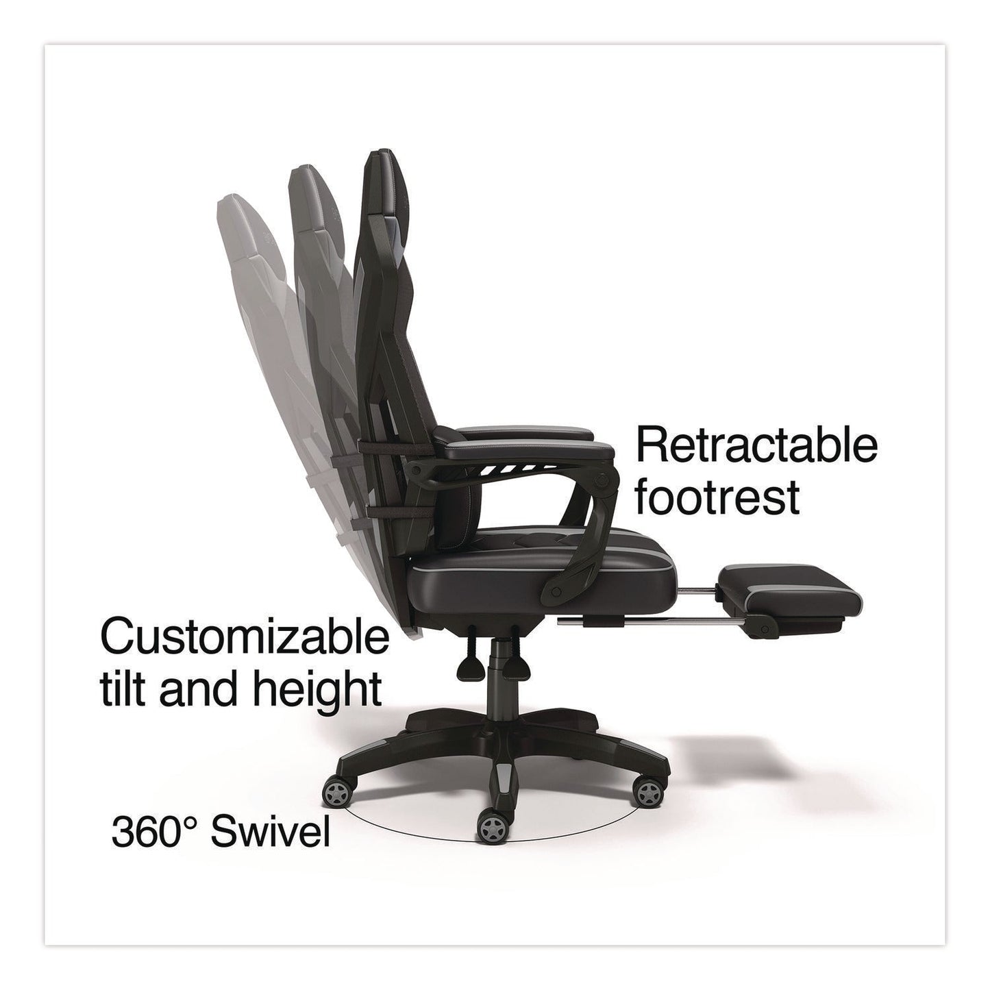 Emerge™ Vomax Bonded Leather Gaming Chair, Supports Up to 275 lb, 18.5" to 22.2" Seat Height, Black/Gray Back/Seat, Black Base