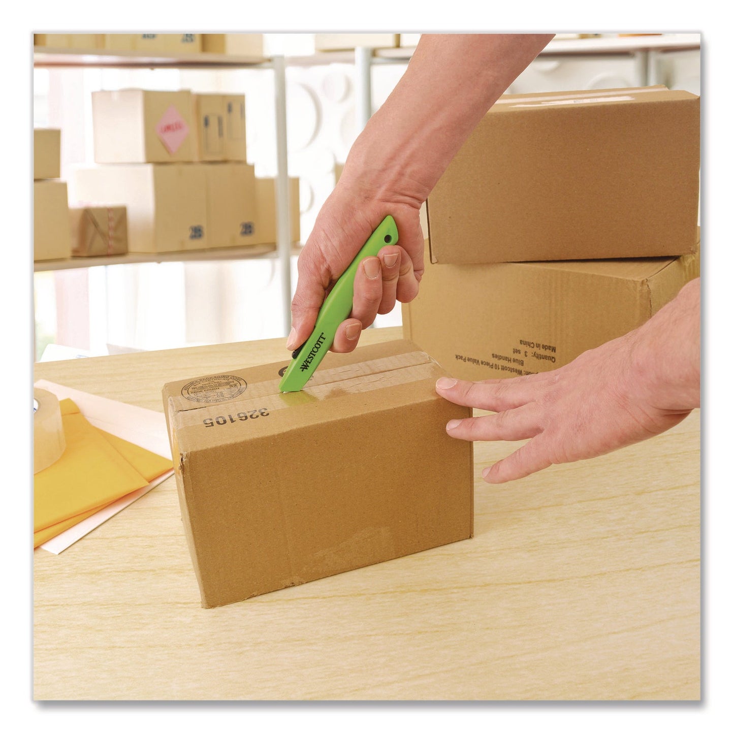 Westcott® Full-Size Safety Cutter, ABS Handle, Green, 12/Pack