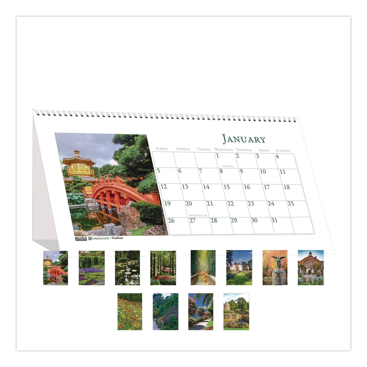House of Doolittle™ Recycled Gardens of the World Monthly Desktop Calendar, Garden Scene Photography, 8.5 x 4.25, White, 12-Month (Jan-Dec): 2025