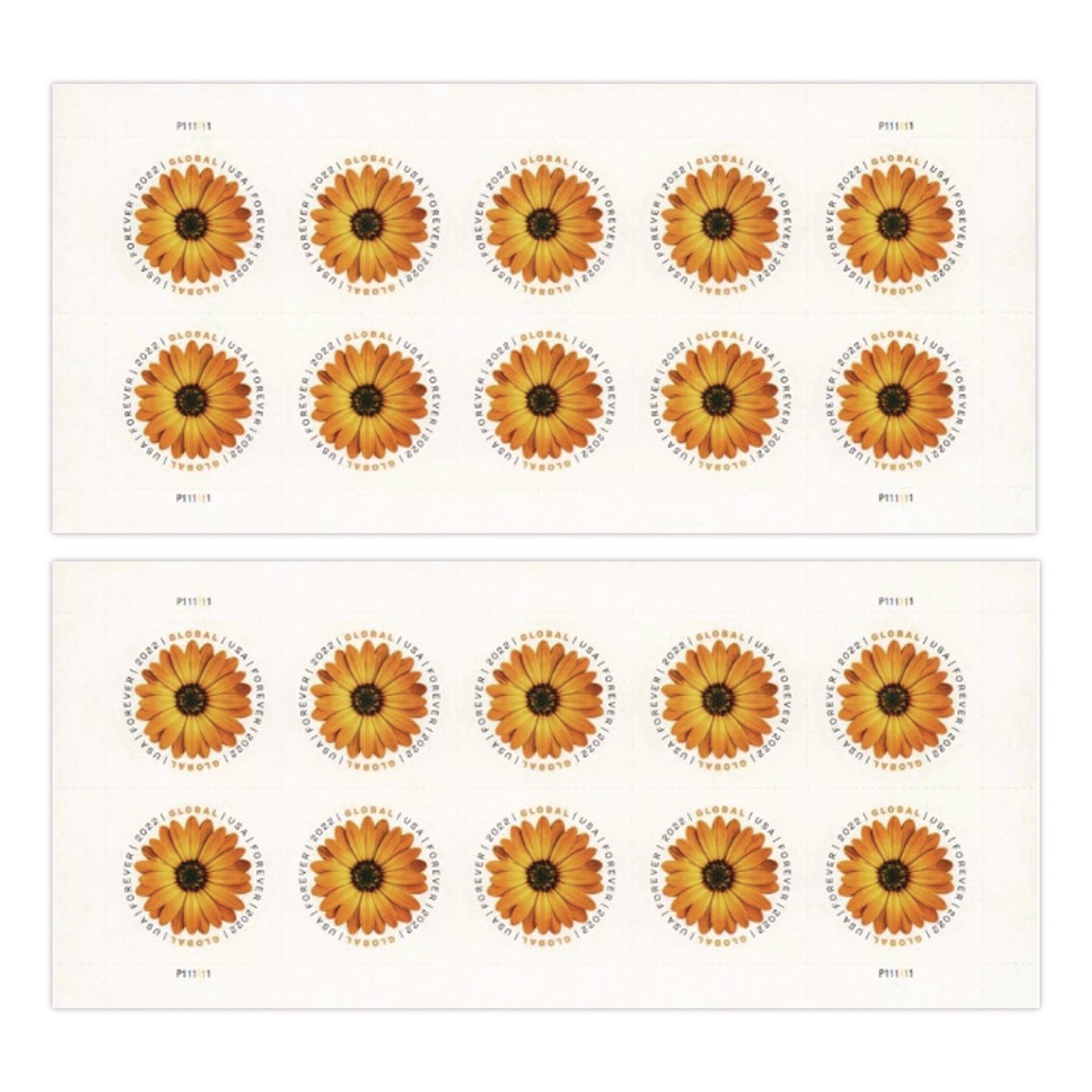 United States Postal Service Global Forever Stamps, Floral, 10 Stamps/Sheet, 2 Sheets/Pack