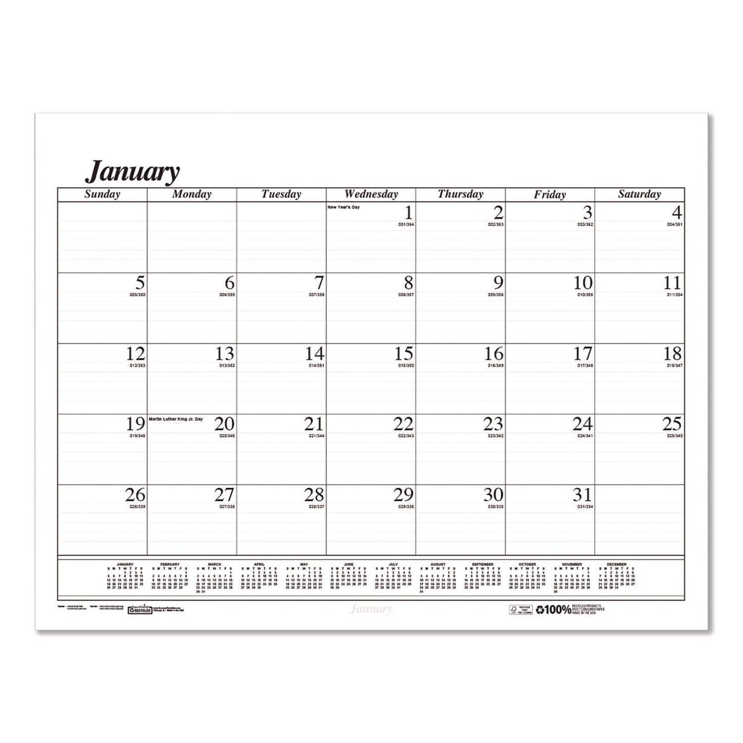 House of Doolittle™ Recycled Economy Monthly Desk Pad Calendar, 22 x 17, White/Black Sheets, 12-Month (Jan to Dec): 2025