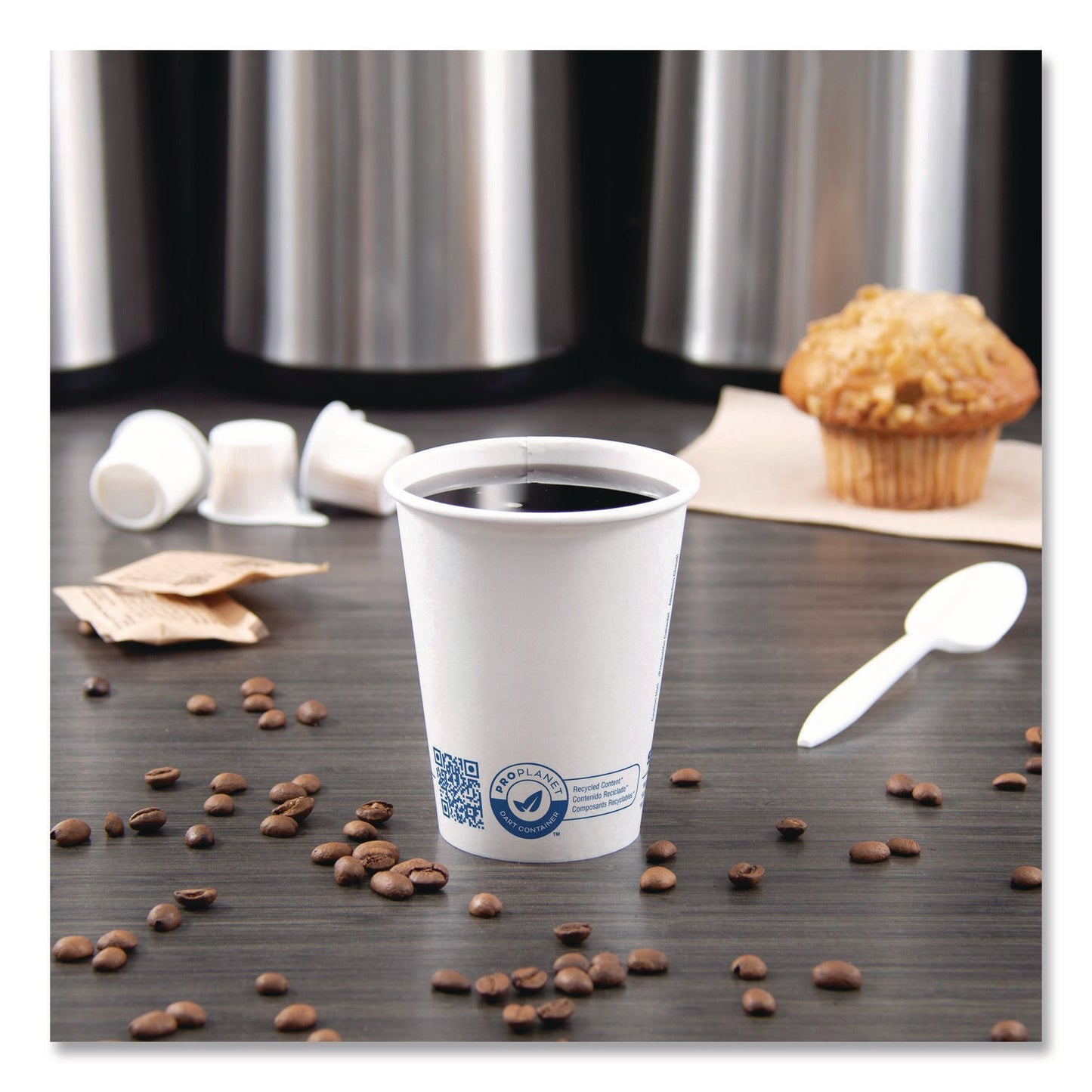 SOLO® Recycled Content PCF Paper Hot Cups, ProPlanet Seal, 8 oz, White, 50/Pack