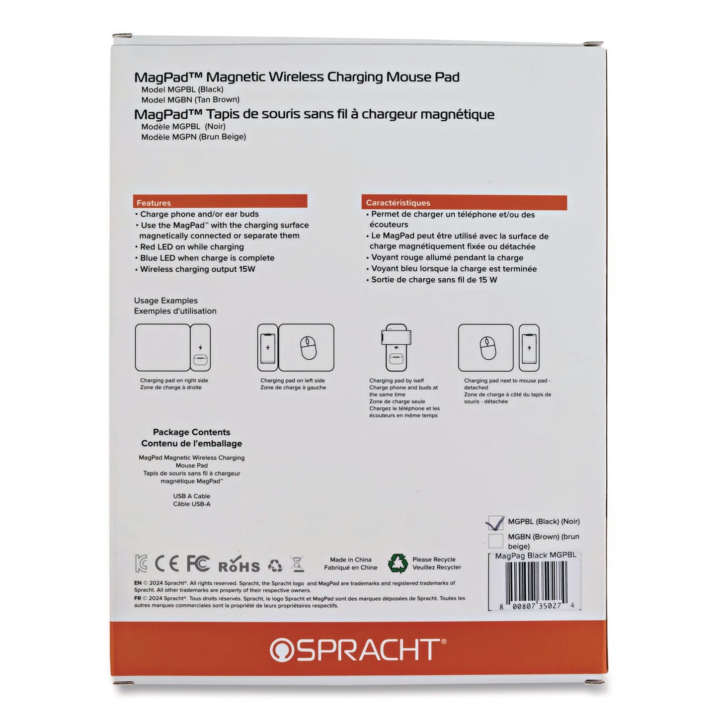 Spracht MagPad Charger and Mouse Pad, Black