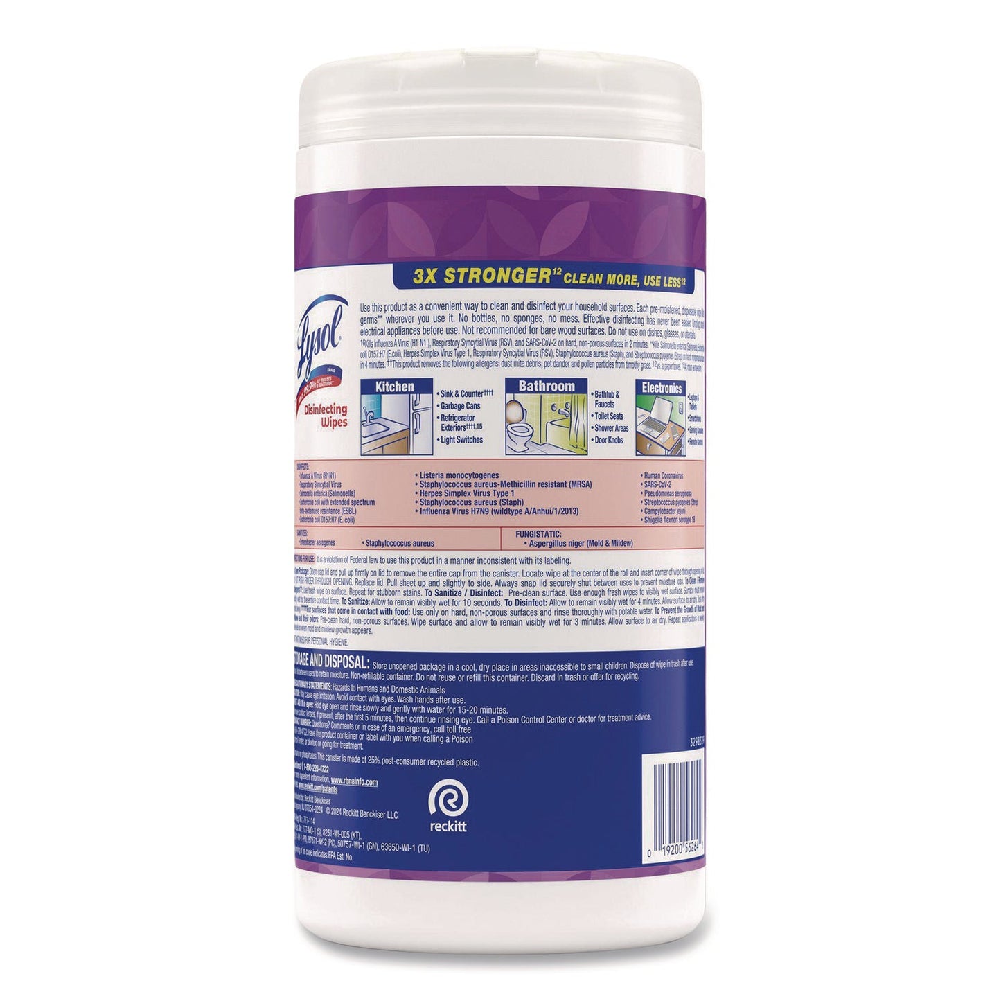 LYSOL® Brand Disinfecting Wipes, 1-Ply, 7 x 7.25, Lavender and Cotton Blossom, White, 80 Wipes/Canister