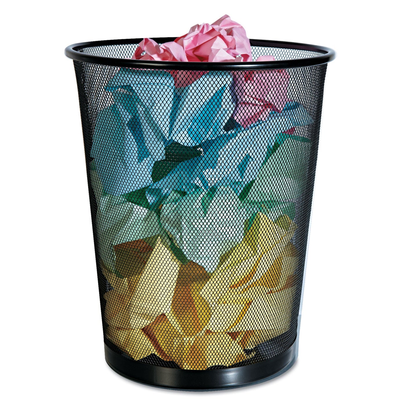 Universal® Mesh Wastebasket, 18 qt, Steel Mesh, Black