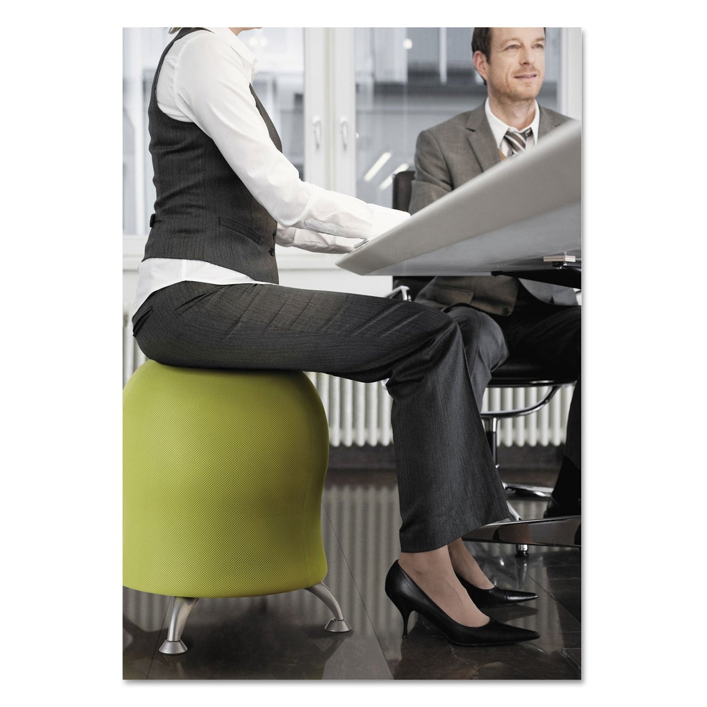 Safco® Zenergy Ball Chair, Backless, Supports Up To 250 Lb, Grass Fabric Seat, Silver Base