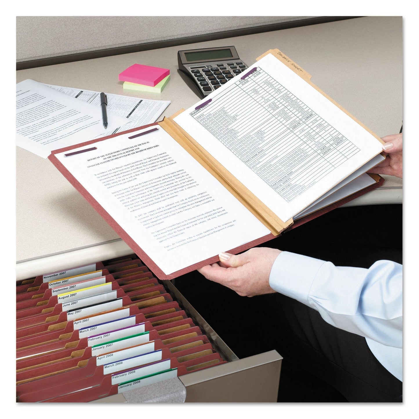 Smead Pressboard Classification Folders, Eight SafeSHIELD Fasteners, 2/5-Cut Tabs, 3 Dividers, Legal Size, Red, 10/Box