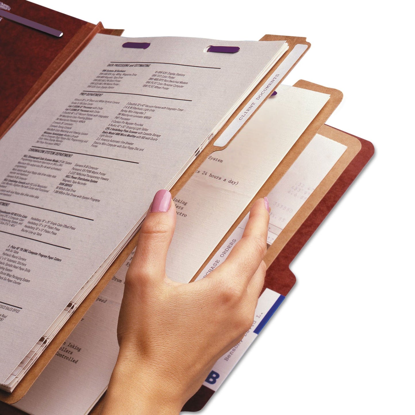Smead Pressboard Classification Folders, Eight SafeSHIELD Fasteners, 2/5-Cut Tabs, 3 Dividers, Legal Size, Red, 10/Box