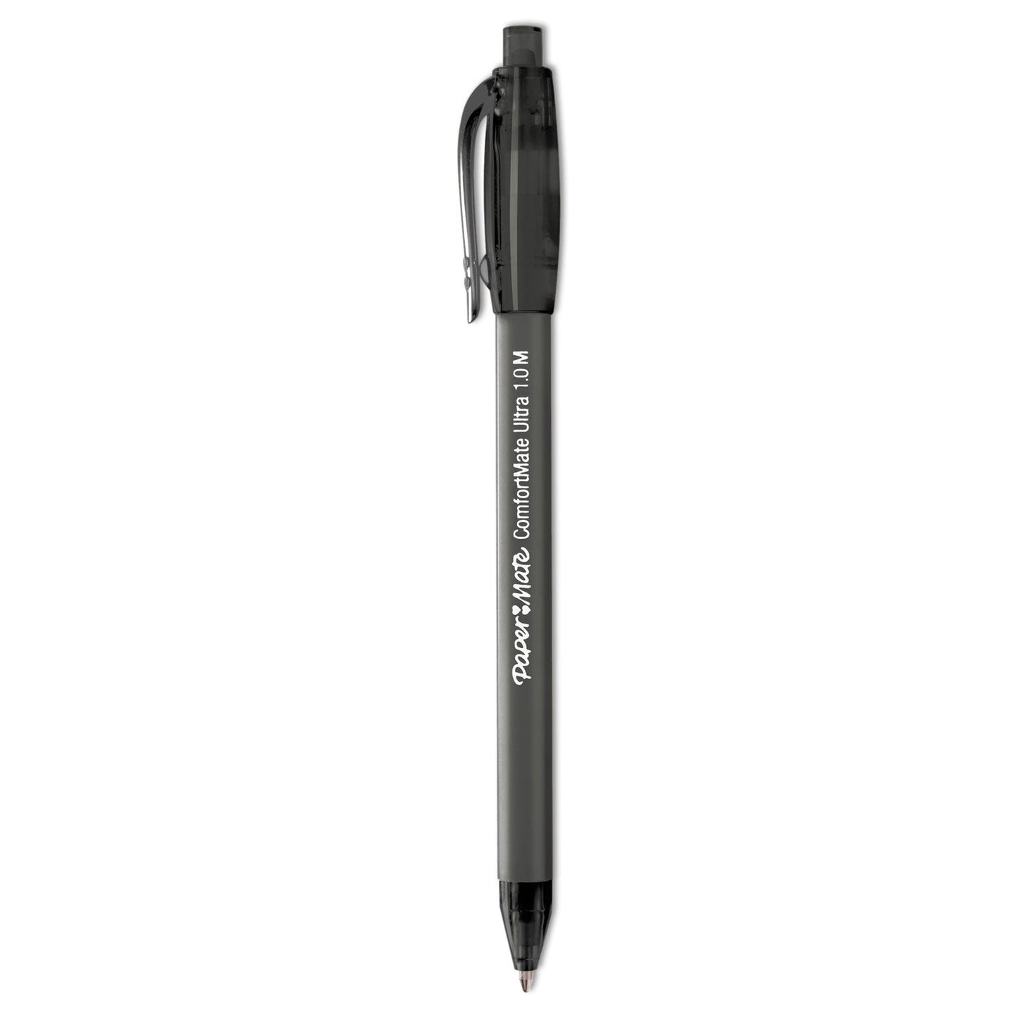 Paper Mate® Comfortmate Ultra Ballpoint Pen, Retractable, Fine 0.8 Mm, Black Ink, Black Barrel, Dozen