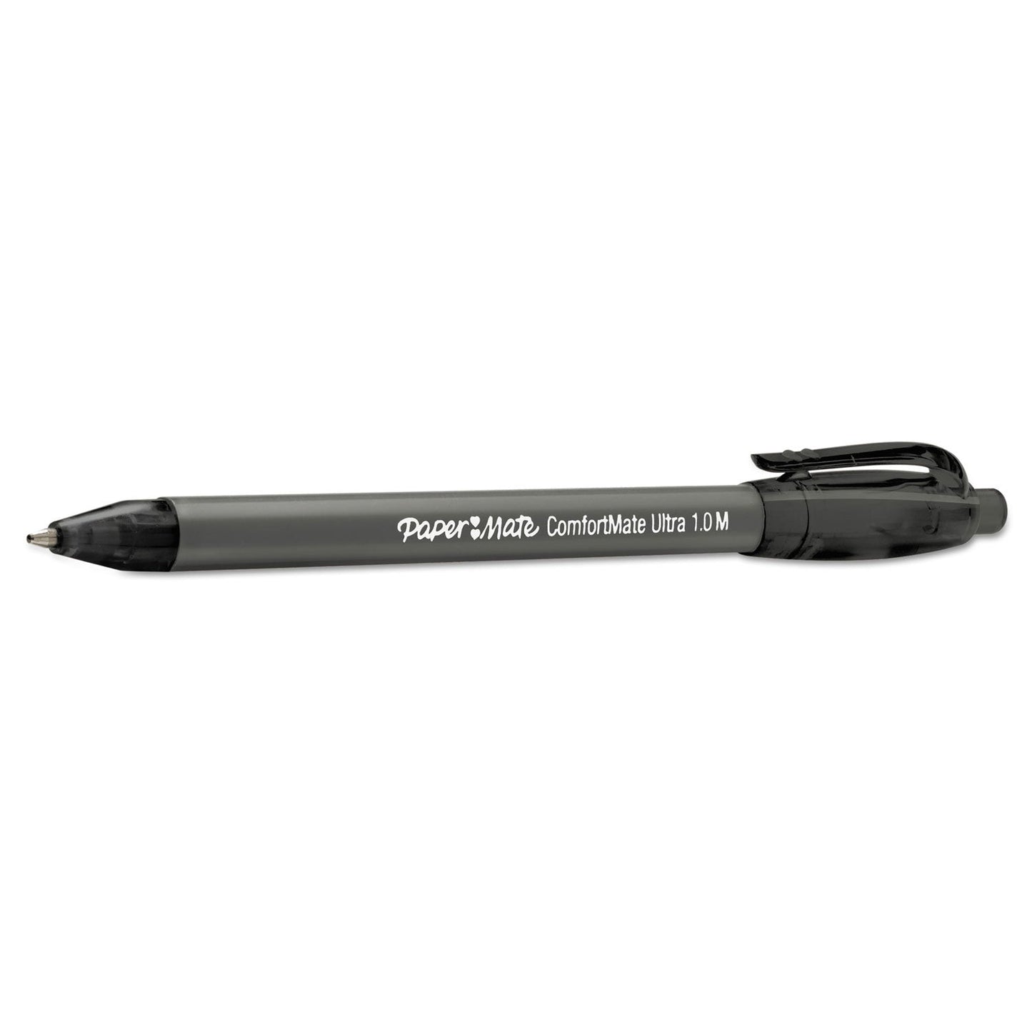 Paper Mate® Comfortmate Ultra Ballpoint Pen, Retractable, Medium 1 Mm, Black Ink, Black Barrel, Dozen