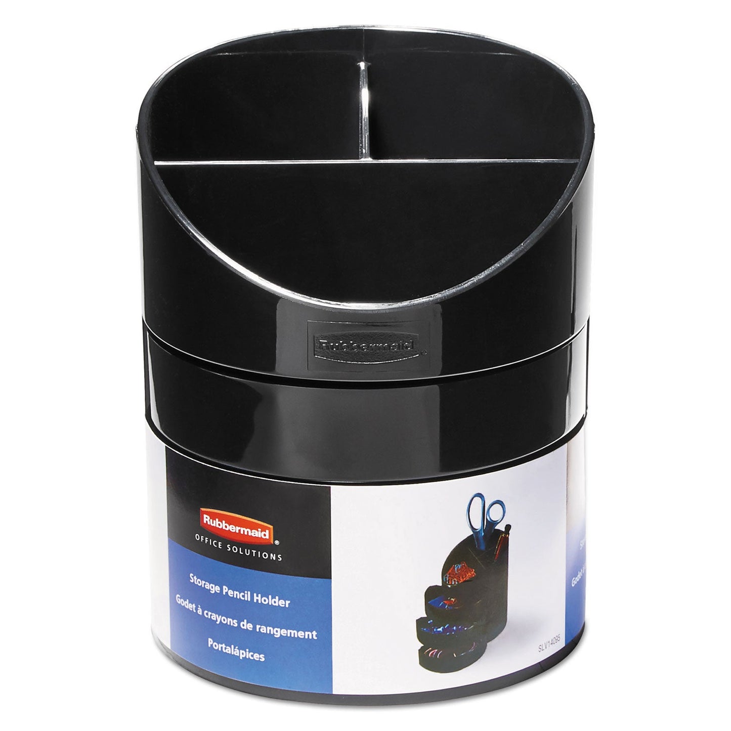 Rubbermaid® Small Storage Divided Pencil Cup, Plastic, 4.5" Diameter x 5.69"h, Black