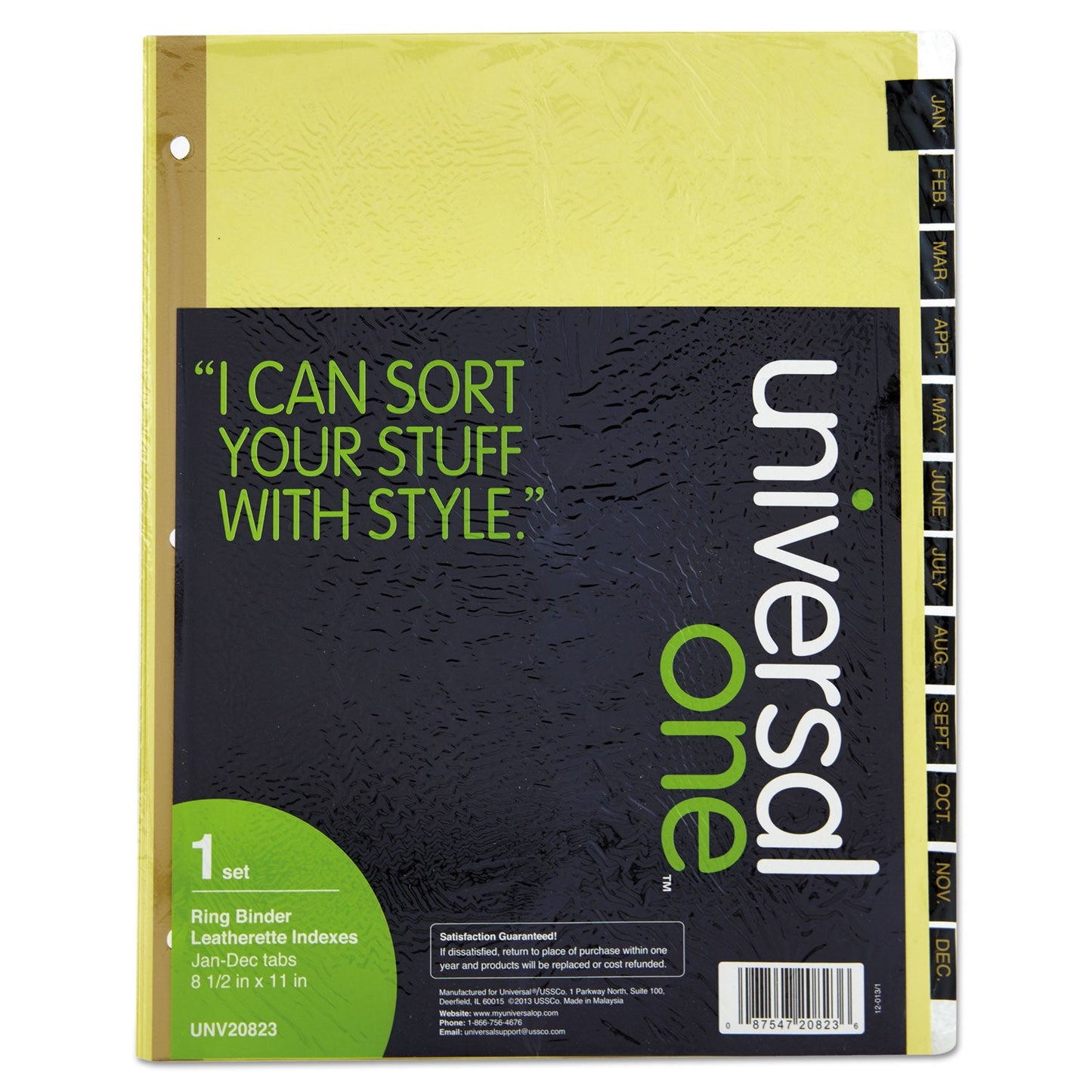 Universal® Deluxe Preprinted Simulated Leather Tab Dividers With Gold Printing, 12-Tab, Jan. To Dec., 11 X 8.5, Buff, 1 Set