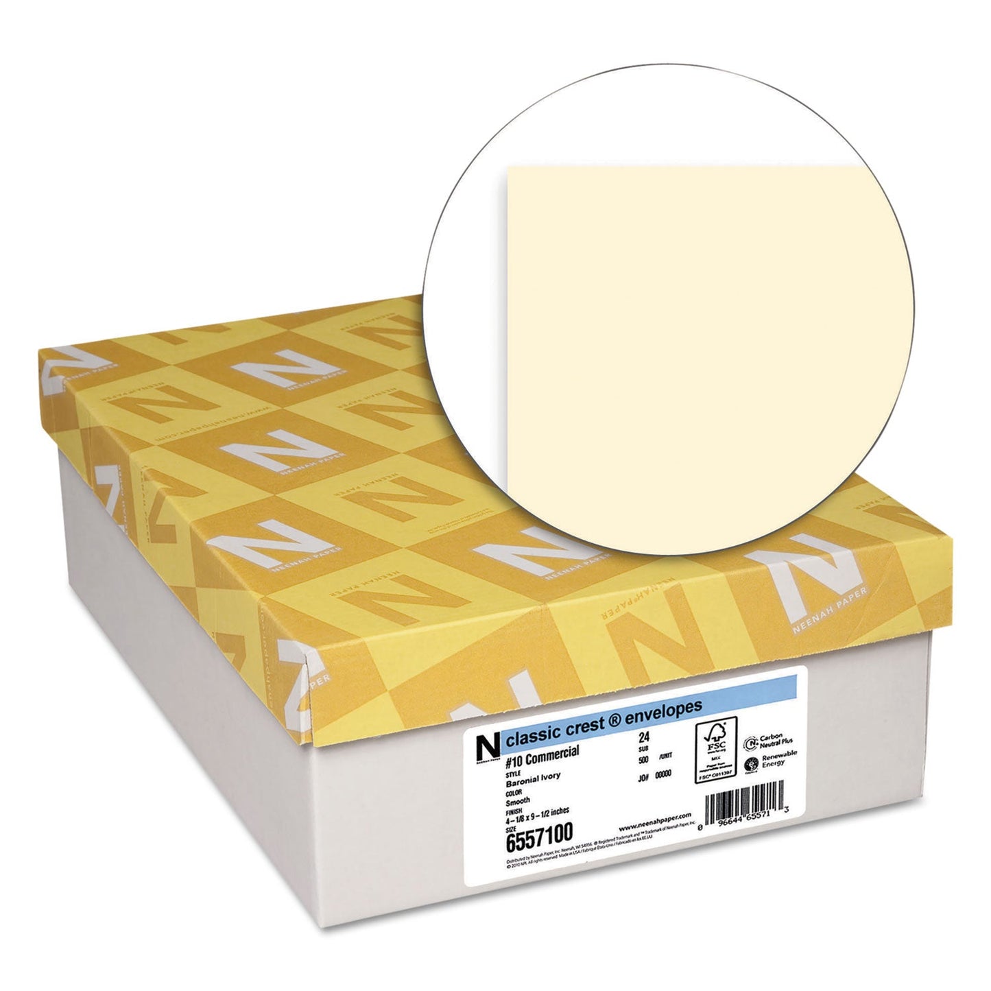 Neenah Paper Classic Crest #10 Envelope, Commercial Flap, Gummed Closure, 4.13 X 9.5, Baronial Ivory, 500/box