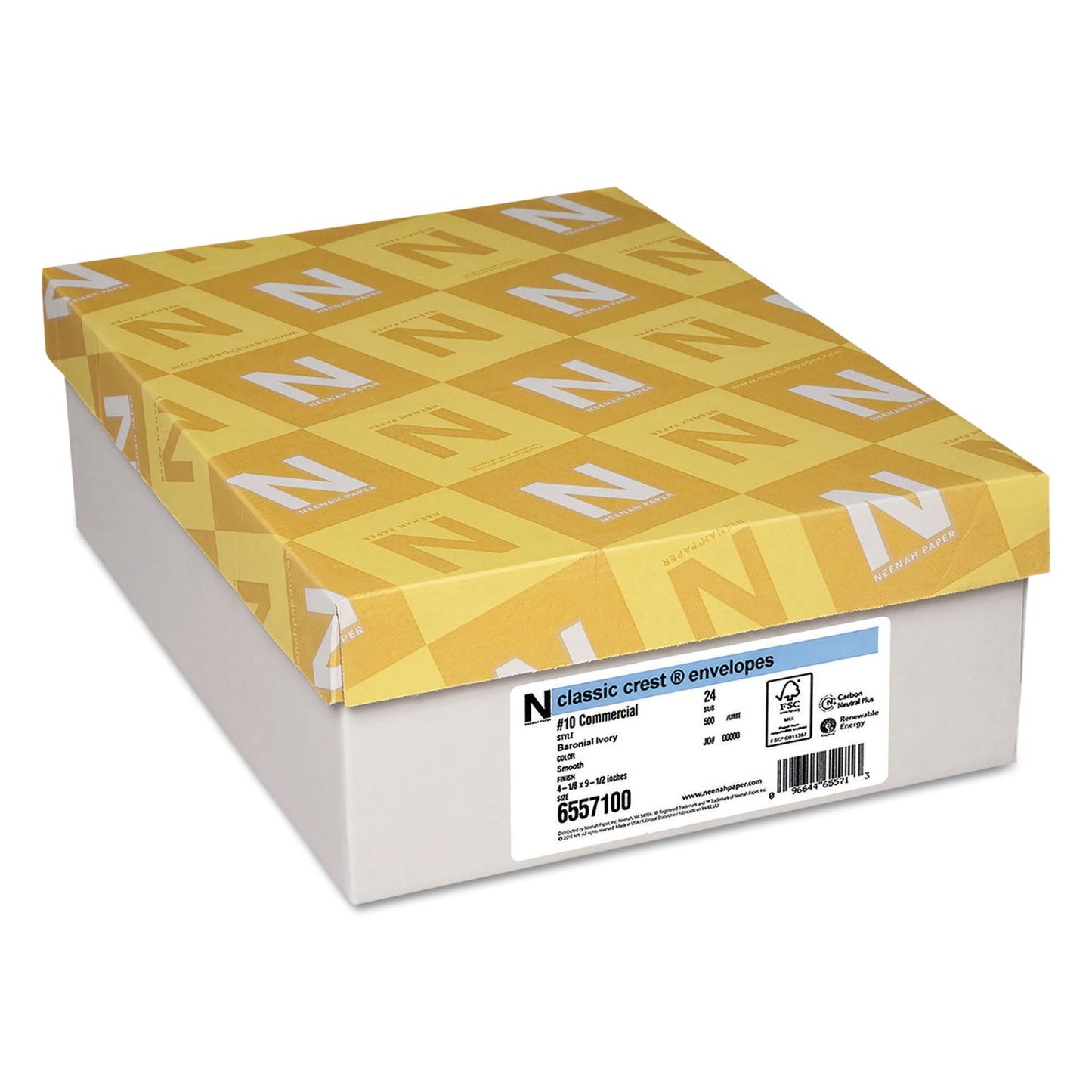 Neenah Paper Classic Crest #10 Envelope, Commercial Flap, Gummed Closure, 4.13 X 9.5, Baronial Ivory, 500/box