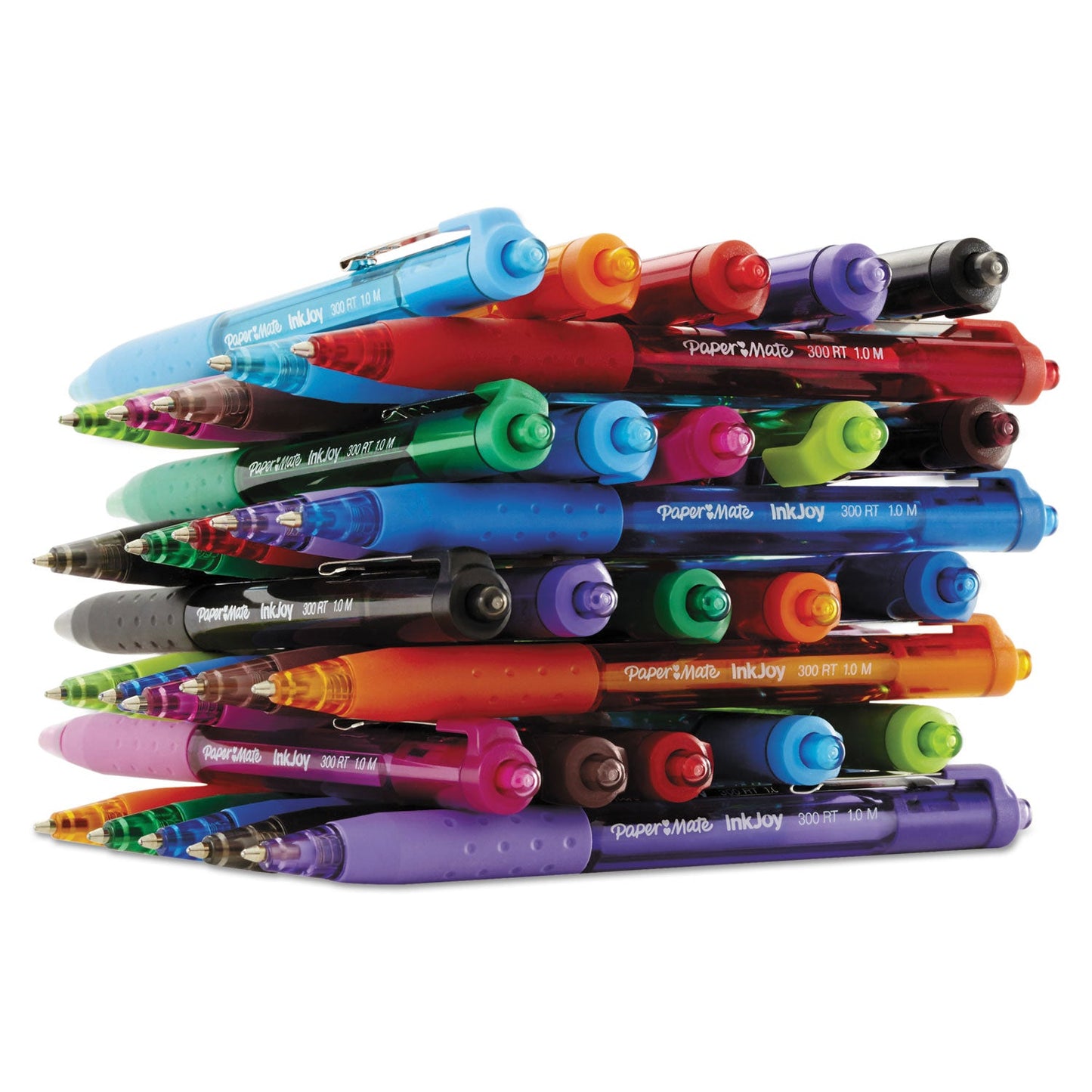 Paper Mate® InkJoy 300 RT Ballpoint Pen, Retractable, Medium 1 mm, Red Ink, Red Barrel, Dozen