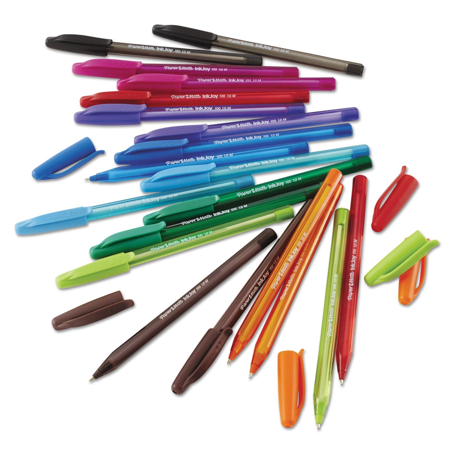 Paper Mate® InkJoy 100 Ballpoint Pen, Stick, Medium 1 mm, Black Ink, Smoke/Black Barrel, Dozen