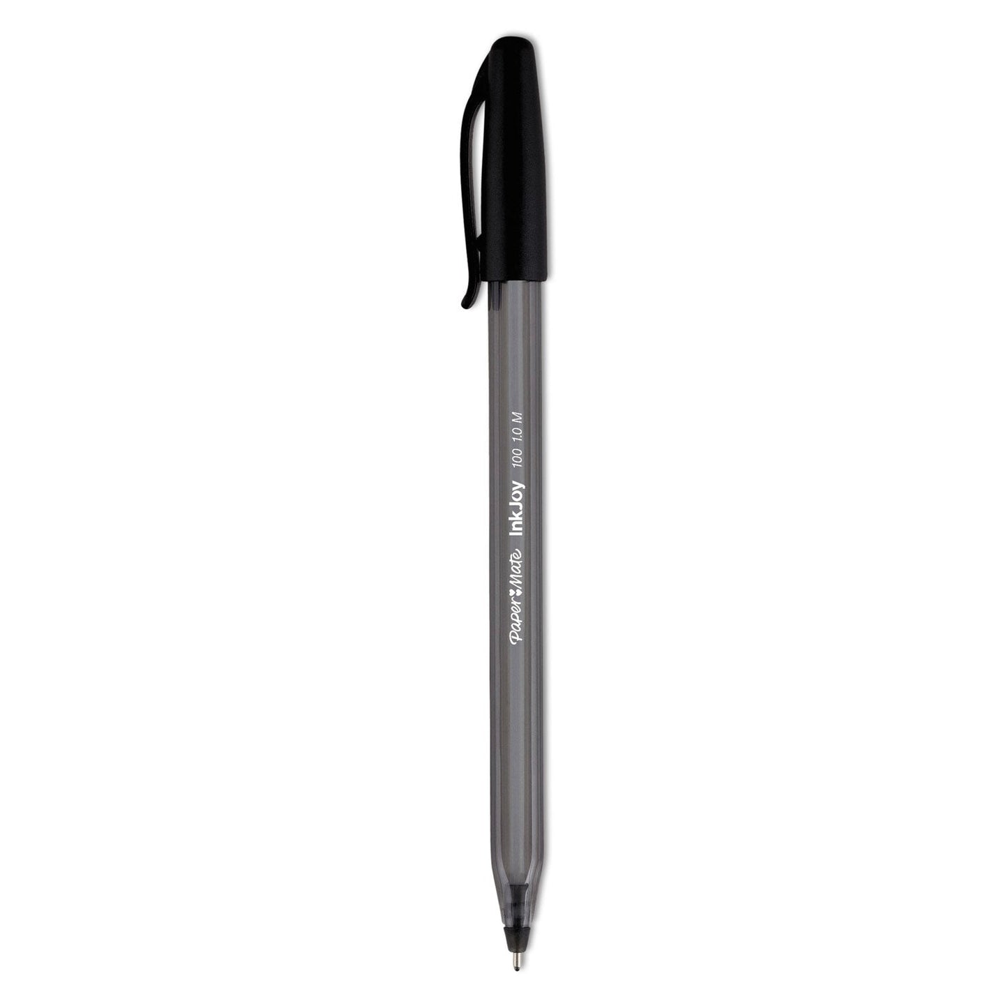 Paper Mate® InkJoy 100 Ballpoint Pen, Stick, Medium 1 mm, Black Ink, Smoke/Black Barrel, Dozen