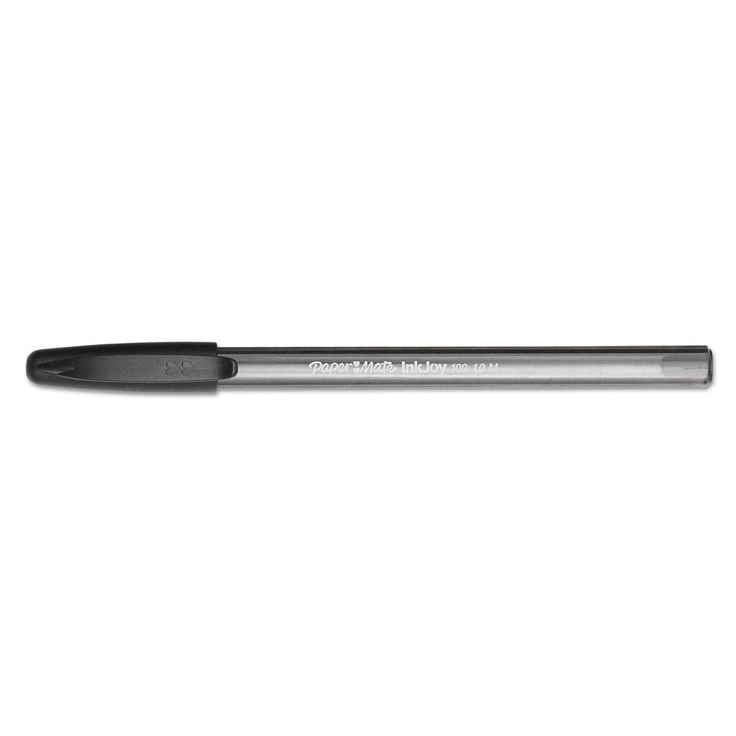 Paper Mate® InkJoy 100 Ballpoint Pen, Stick, Medium 1 mm, Black Ink, Smoke/Black Barrel, Dozen