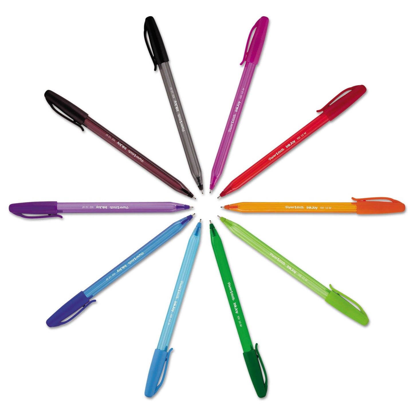 Paper Mate® InkJoy 100 Ballpoint Pen, Stick, Medium 1 mm, Black Ink, Smoke/Black Barrel, Dozen