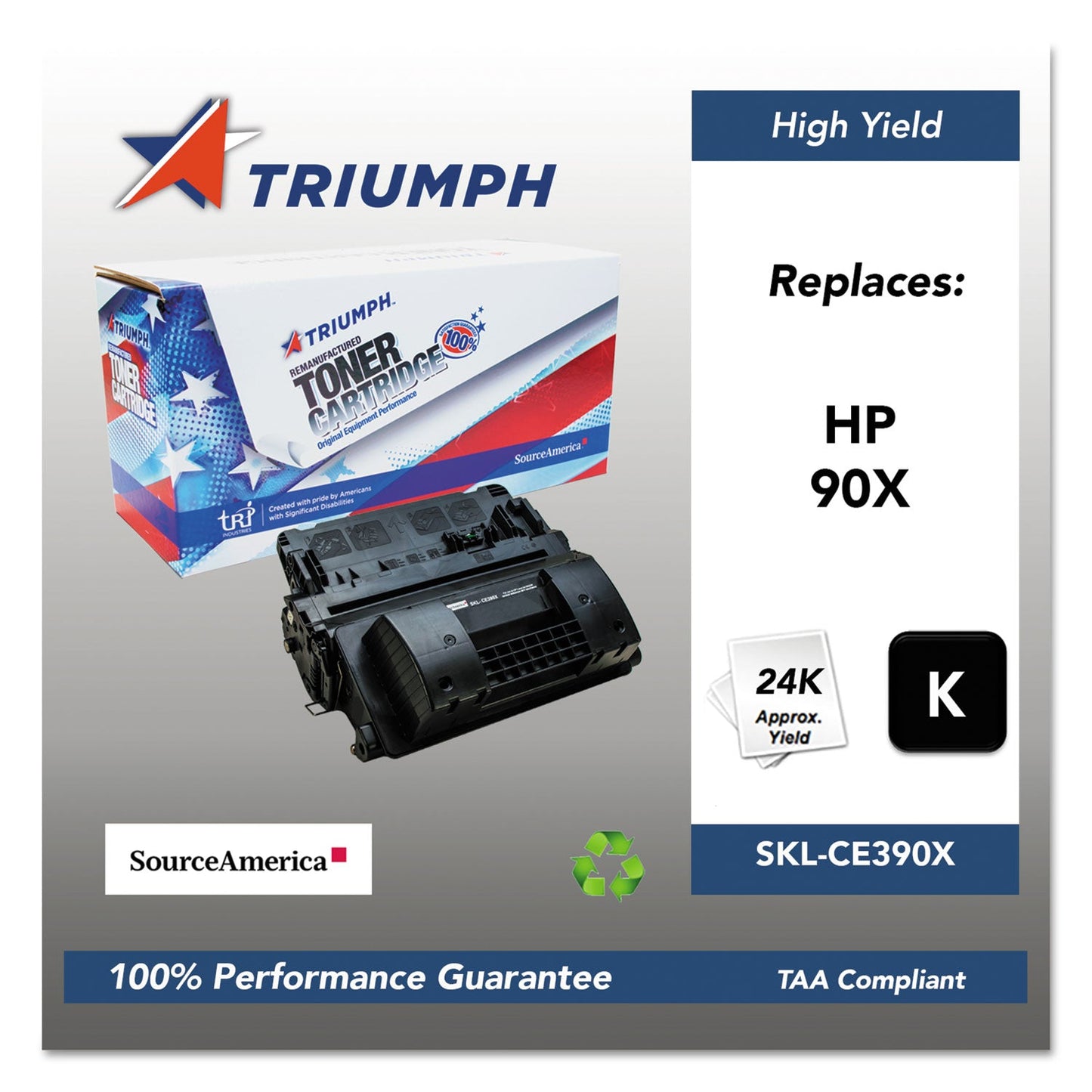 Triumph™ 751000nsh1222 Remanufactured Ce390x (90x) High-Yield Toner, 24,000 Page-Yield, Black