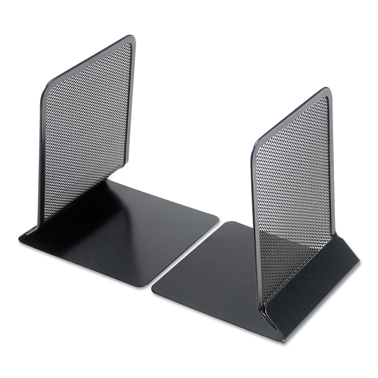 Universal® Metal Mesh Bookends, Nonskid, 5.38 x 5.38 x 6.75, Black, 1 Pair