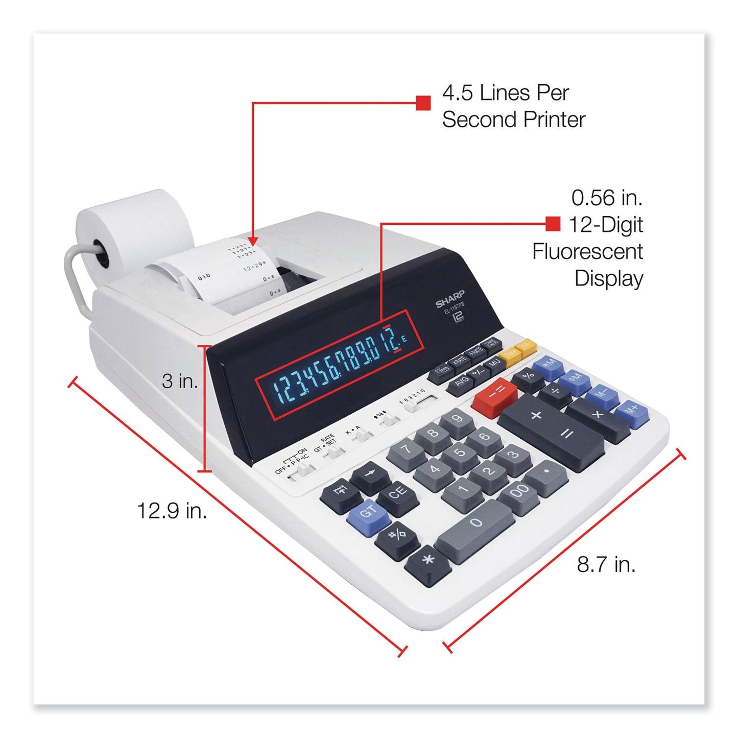 Sharp® El1197piii Two-Color Printing Desktop Calculator, Black/red Print, 4.5 Lines/sec