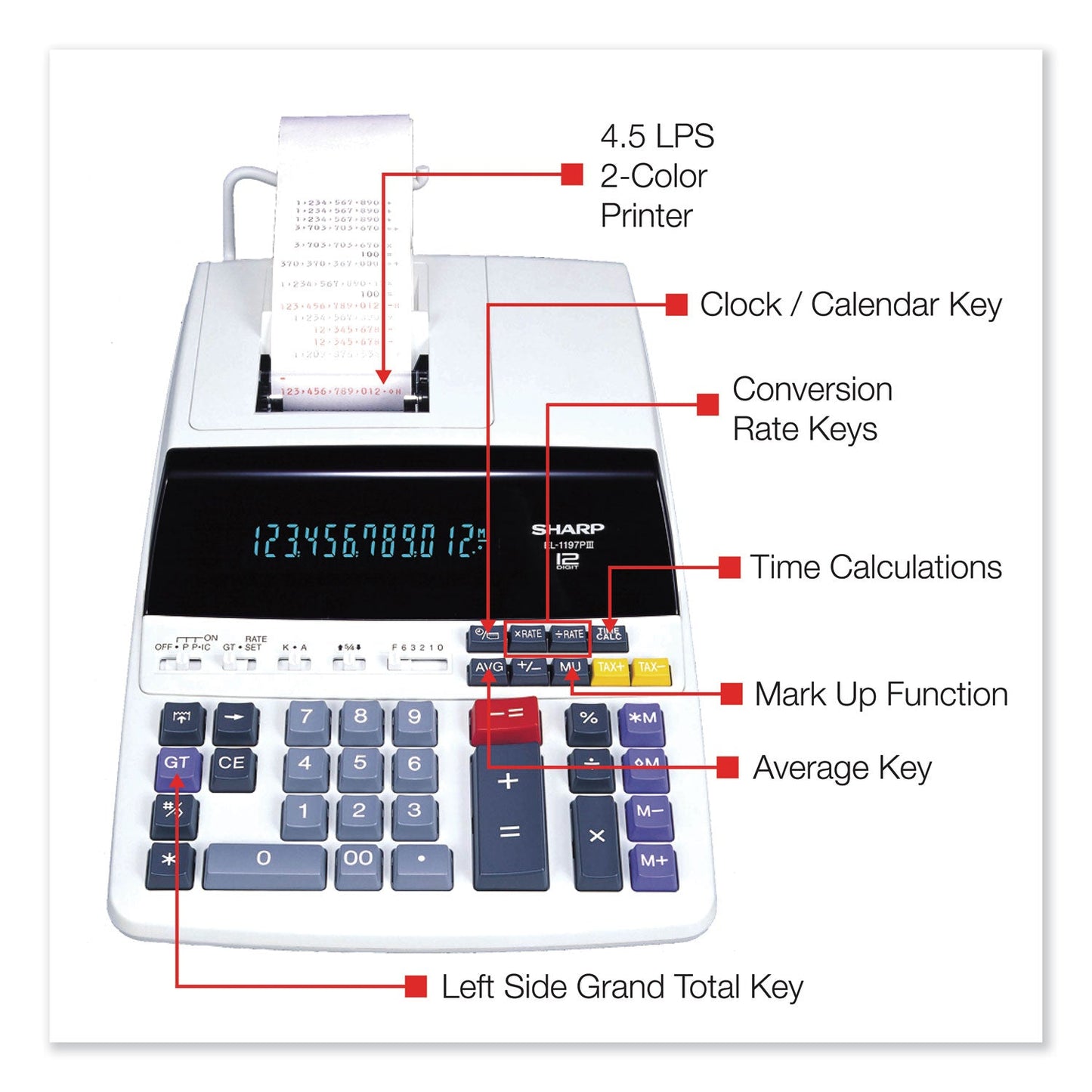 Sharp® El1197piii Two-Color Printing Desktop Calculator, Black/red Print, 4.5 Lines/sec