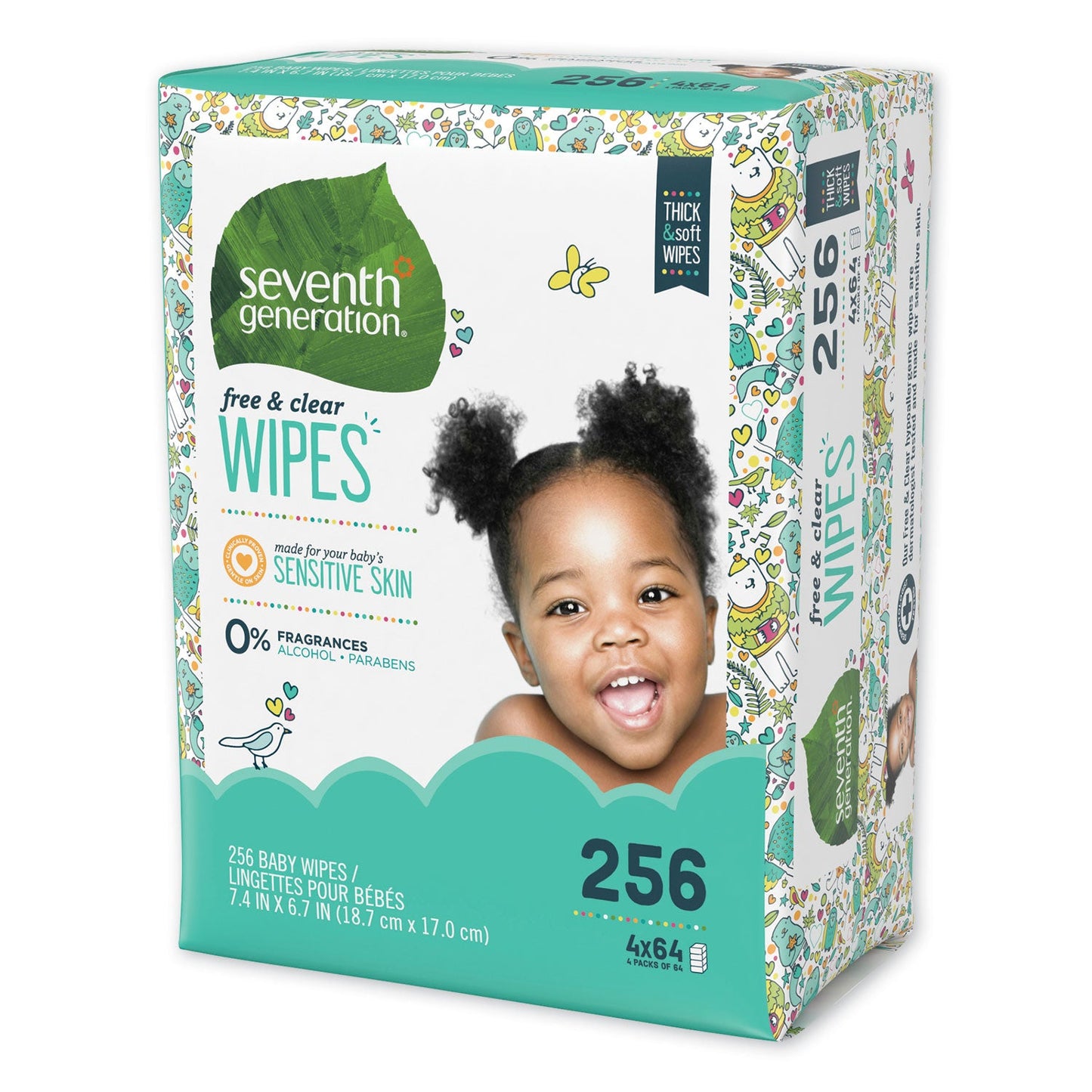 Seventh Generation® Free and Clear Baby Wipes, 7 x 7, Refill, Unscented, White, 256/Pack, 3 Packs/Carton
